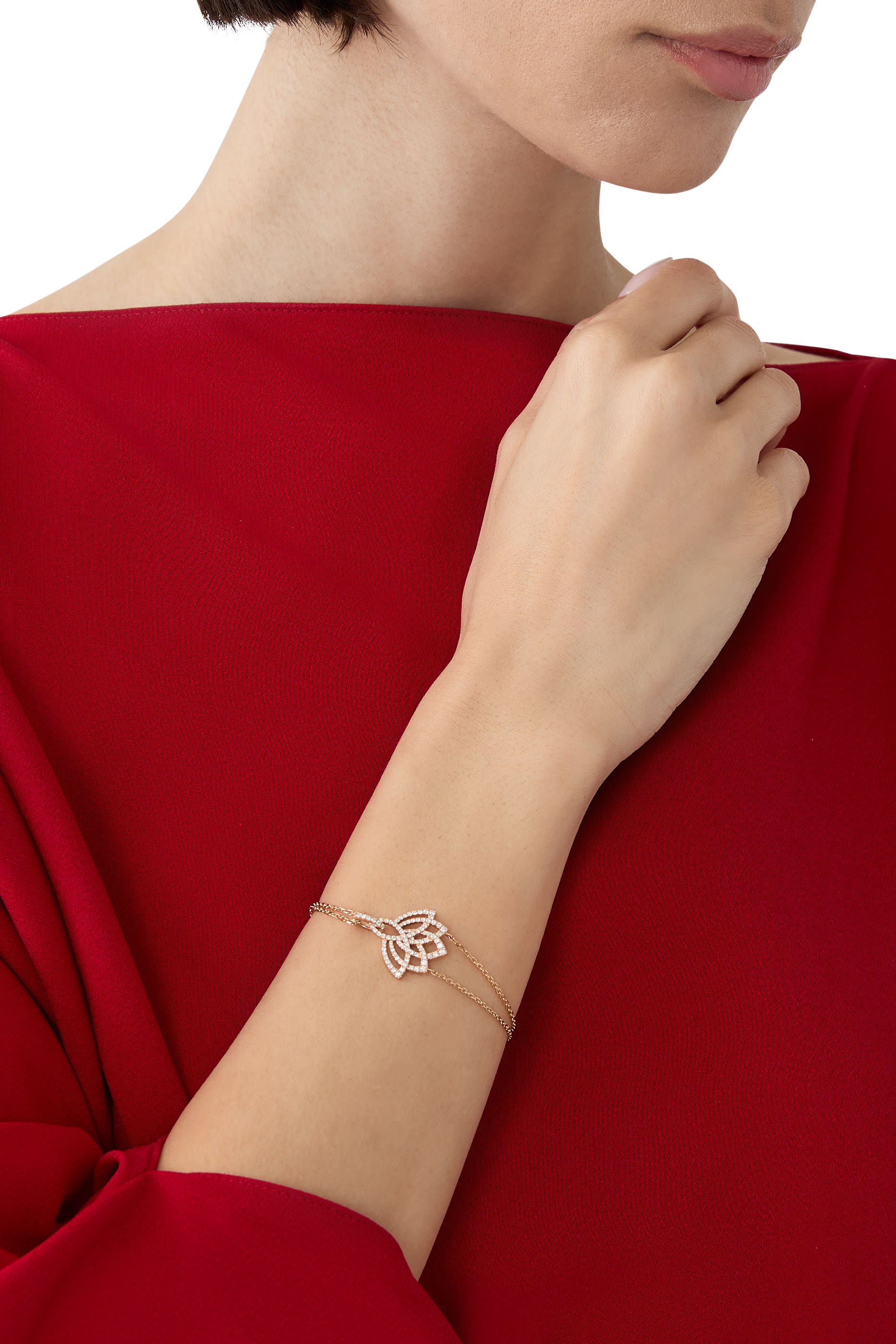 سوار لوتس بلوزوم مرصع بالماس الأبيض، ذهب وردي عيار 18 قيراط