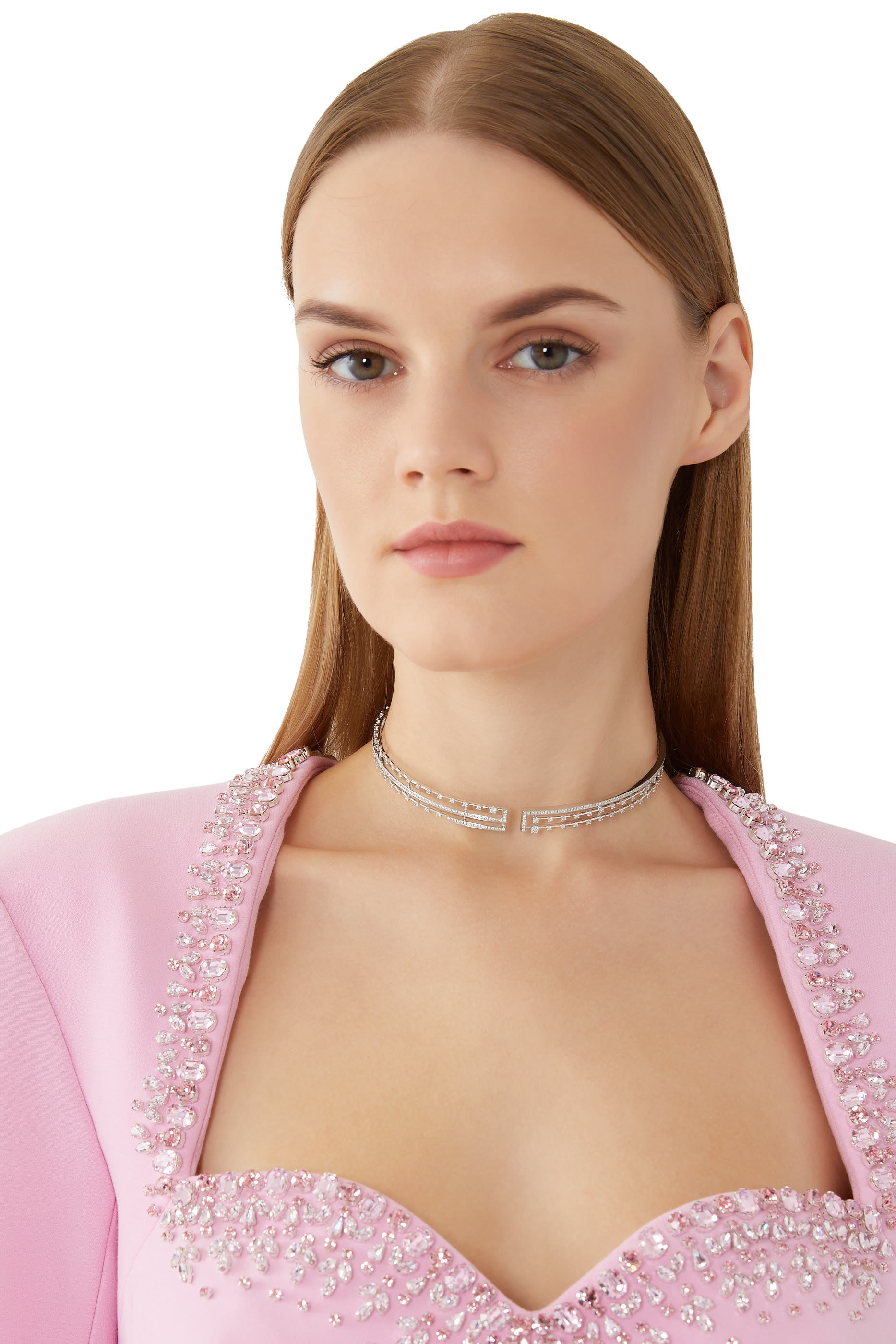 قلادة رقبة افينوس مرصعة بالماس بالكامل ذهب أبيض عيار 18