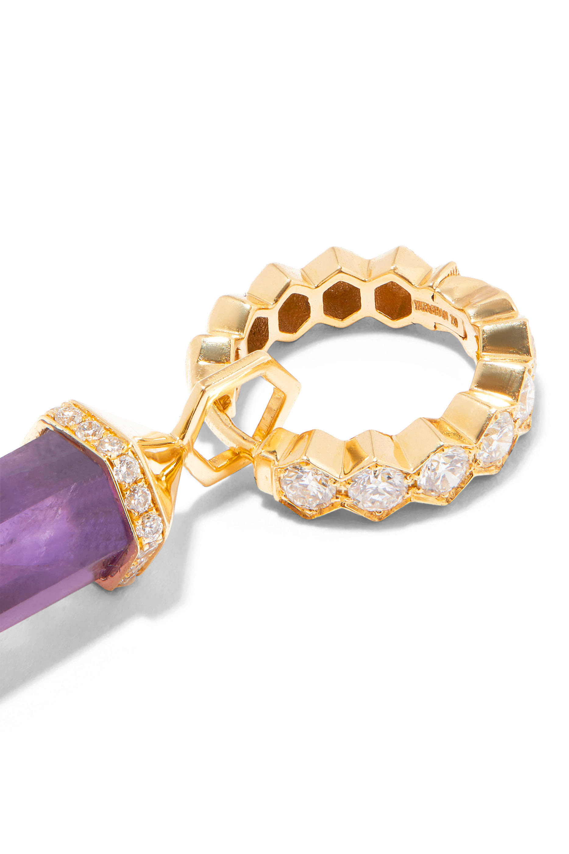 قرط شاكرا صغير عمودي مرصع بالماس والجمشت ذهب أصفر عيار 18