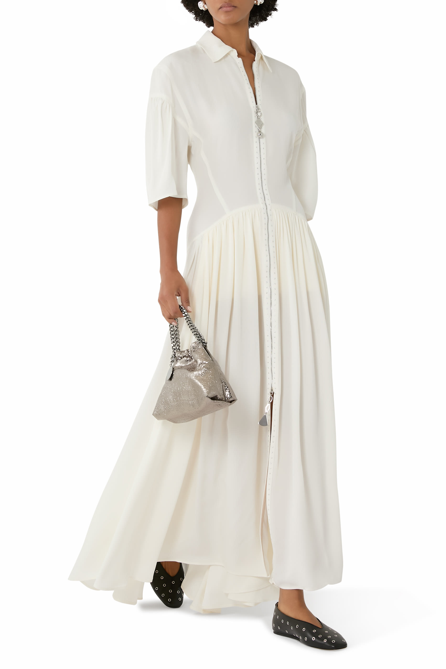 فستان بأكمام قصيرة وسحاب