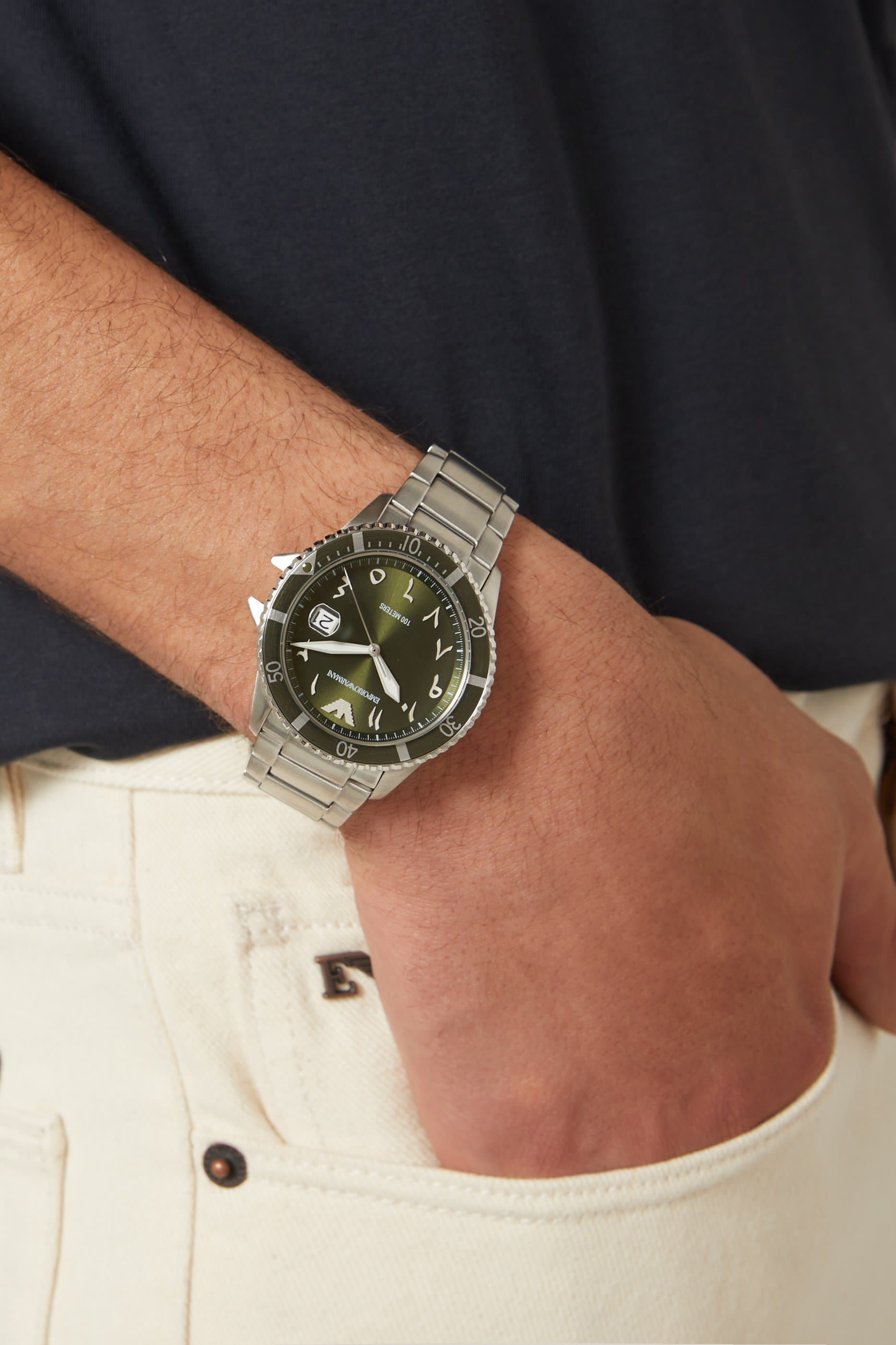 ساعة وورلد إكسبلورر بحركة تاريخ ثلاثية العقارب، ستانلس ستيل