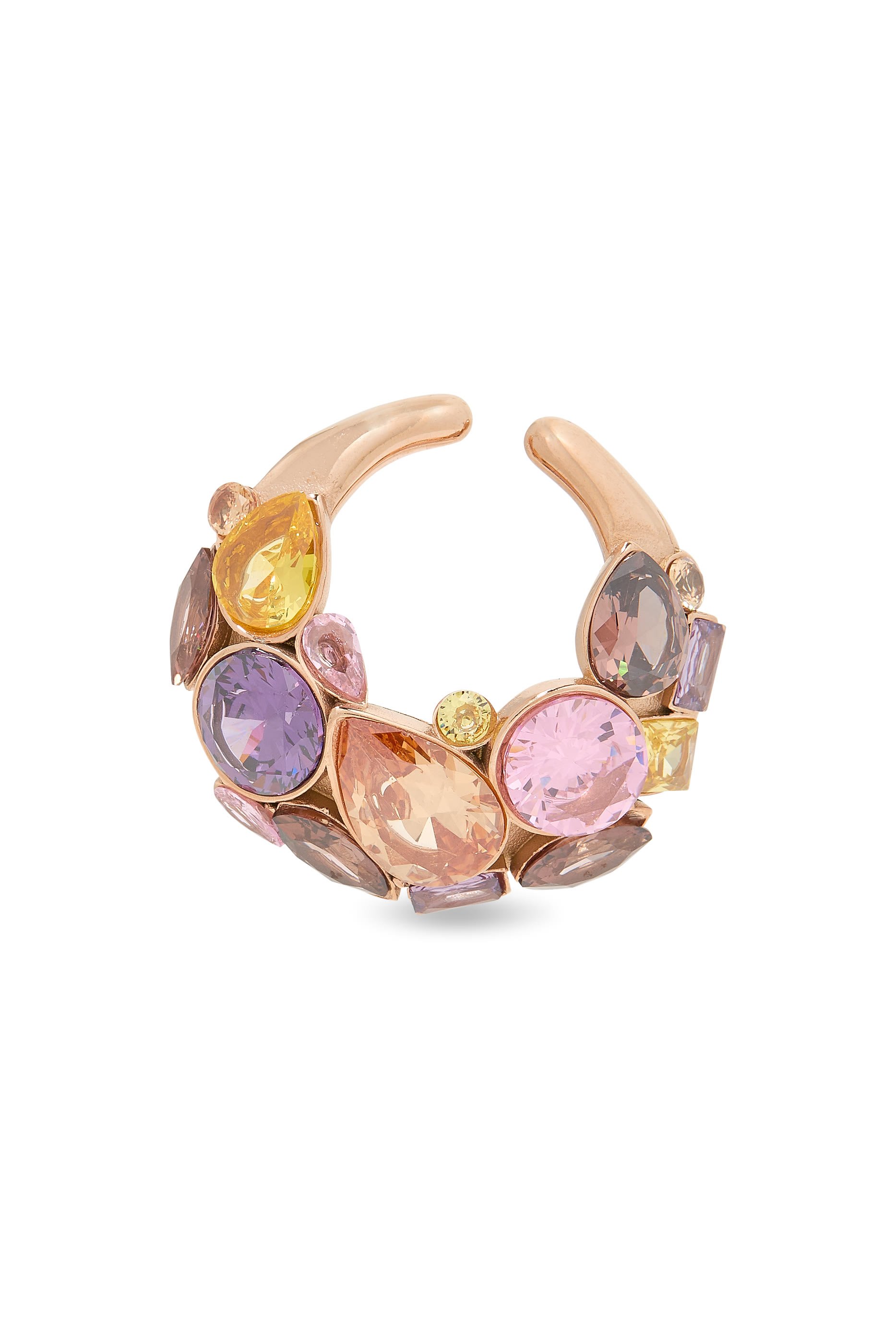 Round Single Ear Cuff, Gold-Plated Stainless Steel & Crystals