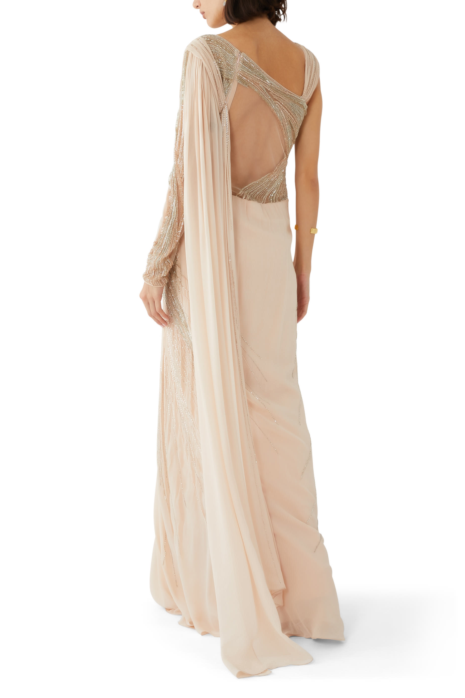 فستان سهرة ساري بكم واحد طويل