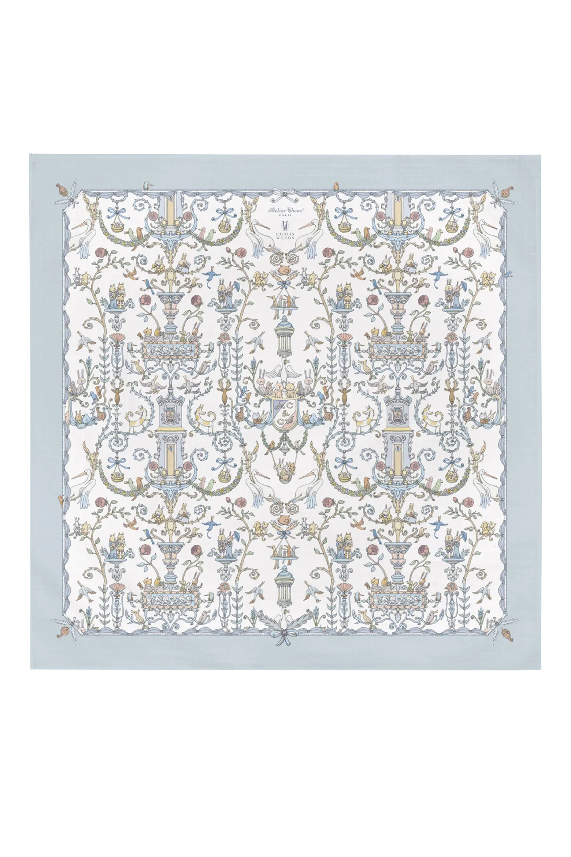 طقم مريلة ووشاح مربع بلون أزرق ونقشة توال دي جوي ستان للأطفال