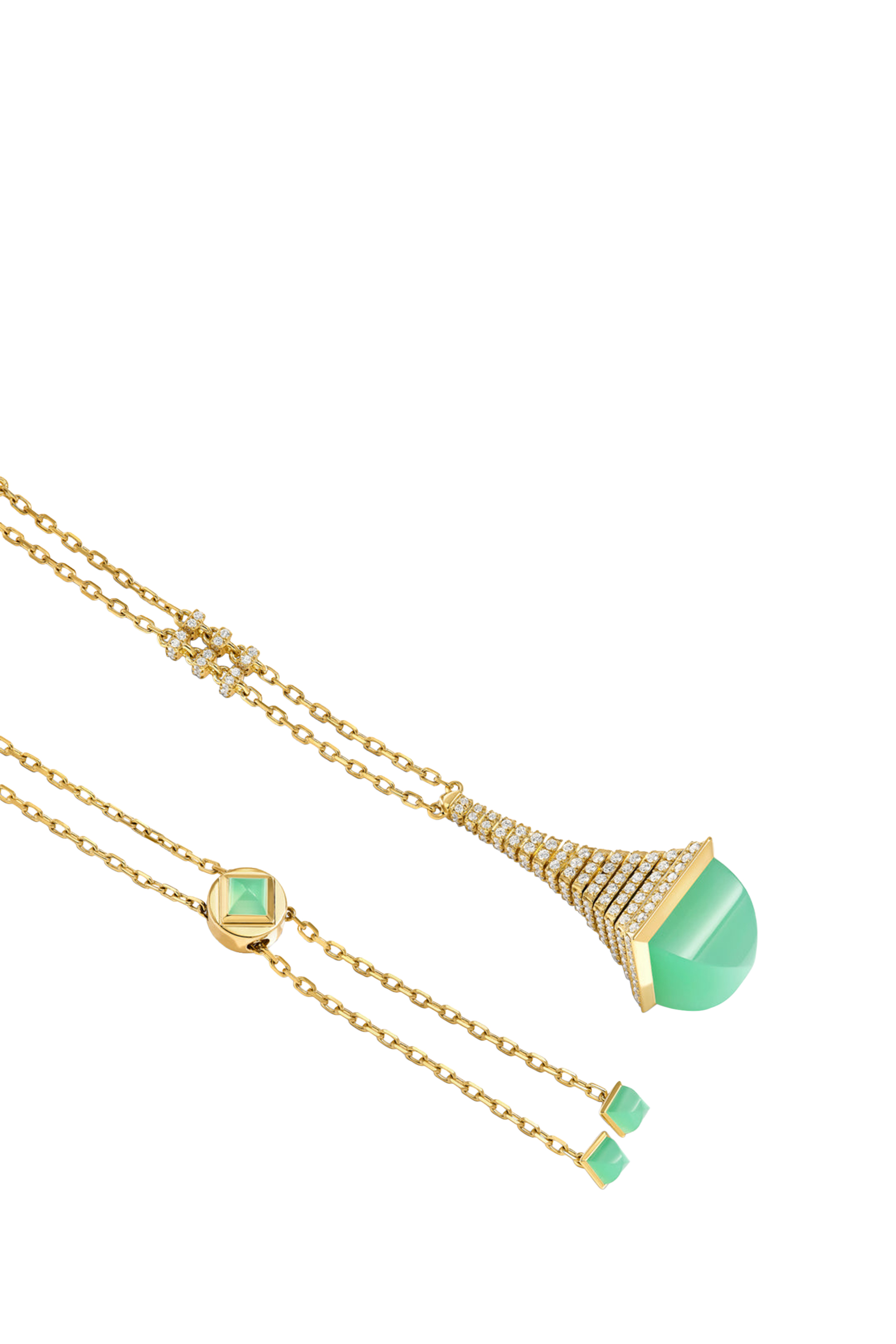 قلادة كليو بتصميم سلسلة طويلة بدلاية مرصعة بالماس، ذهب أصفر عيار 18