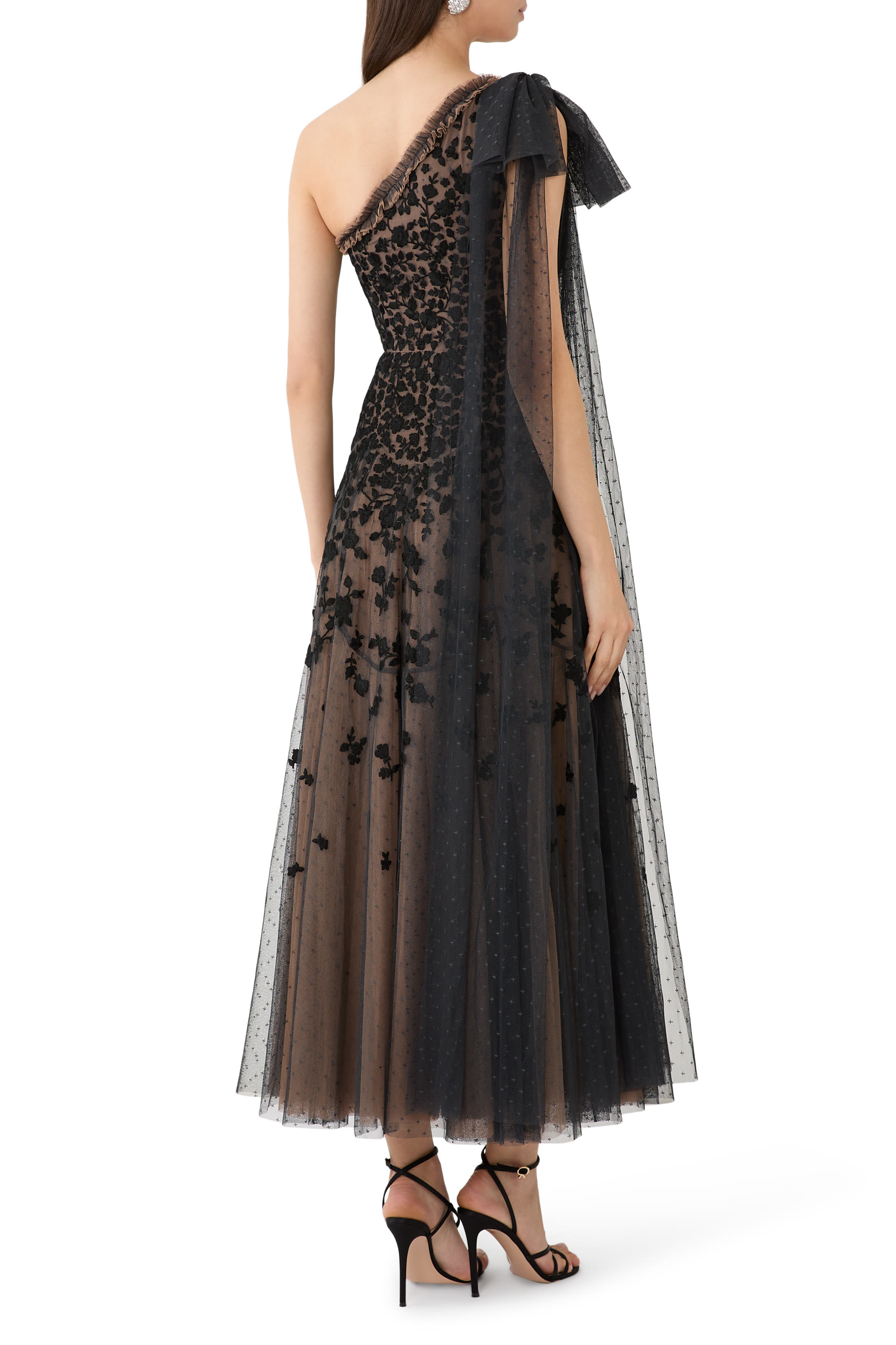 Sylvia Rose One-Shoulder Bow Ankle Gown