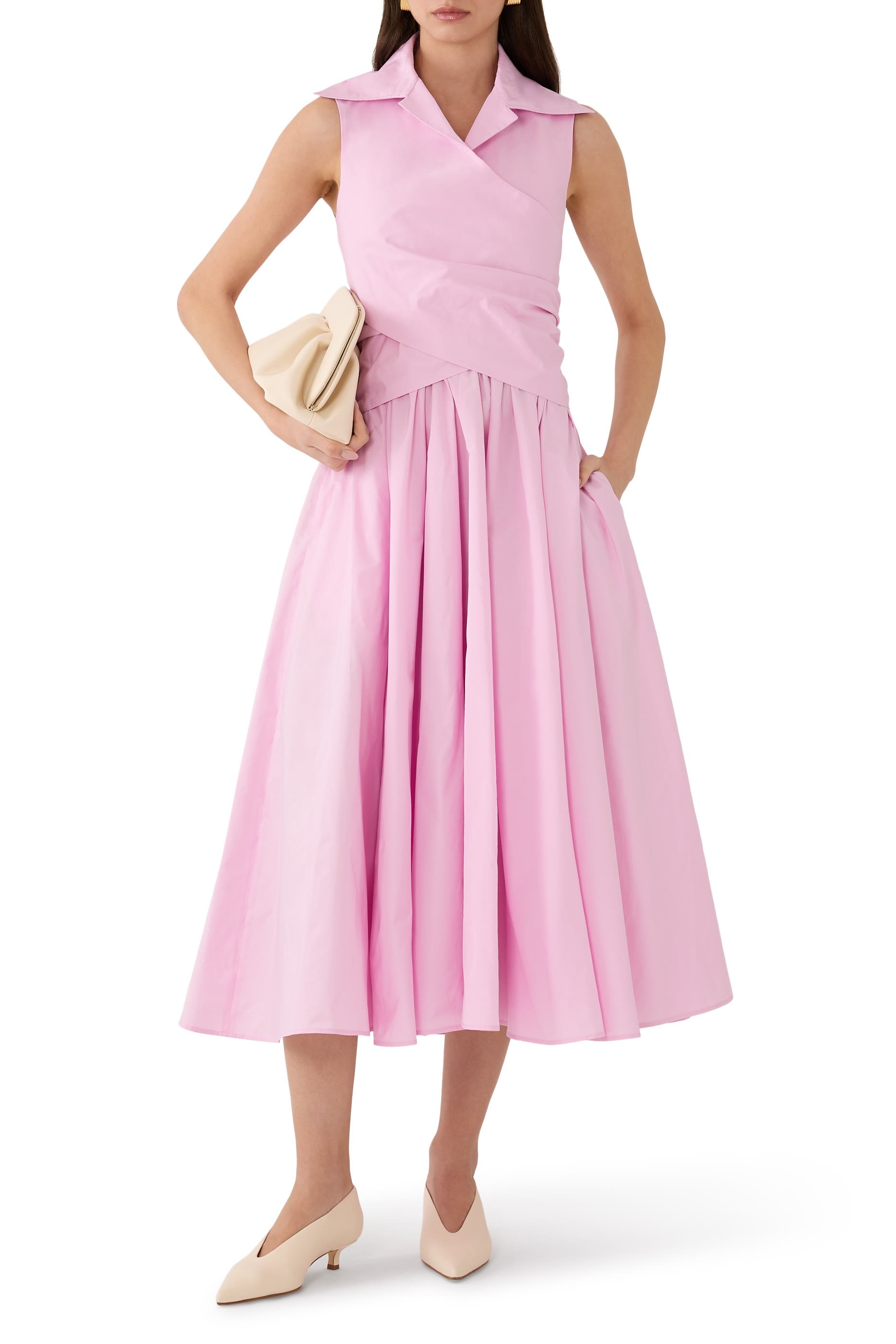 Draped Recycled Faille Midi Dress