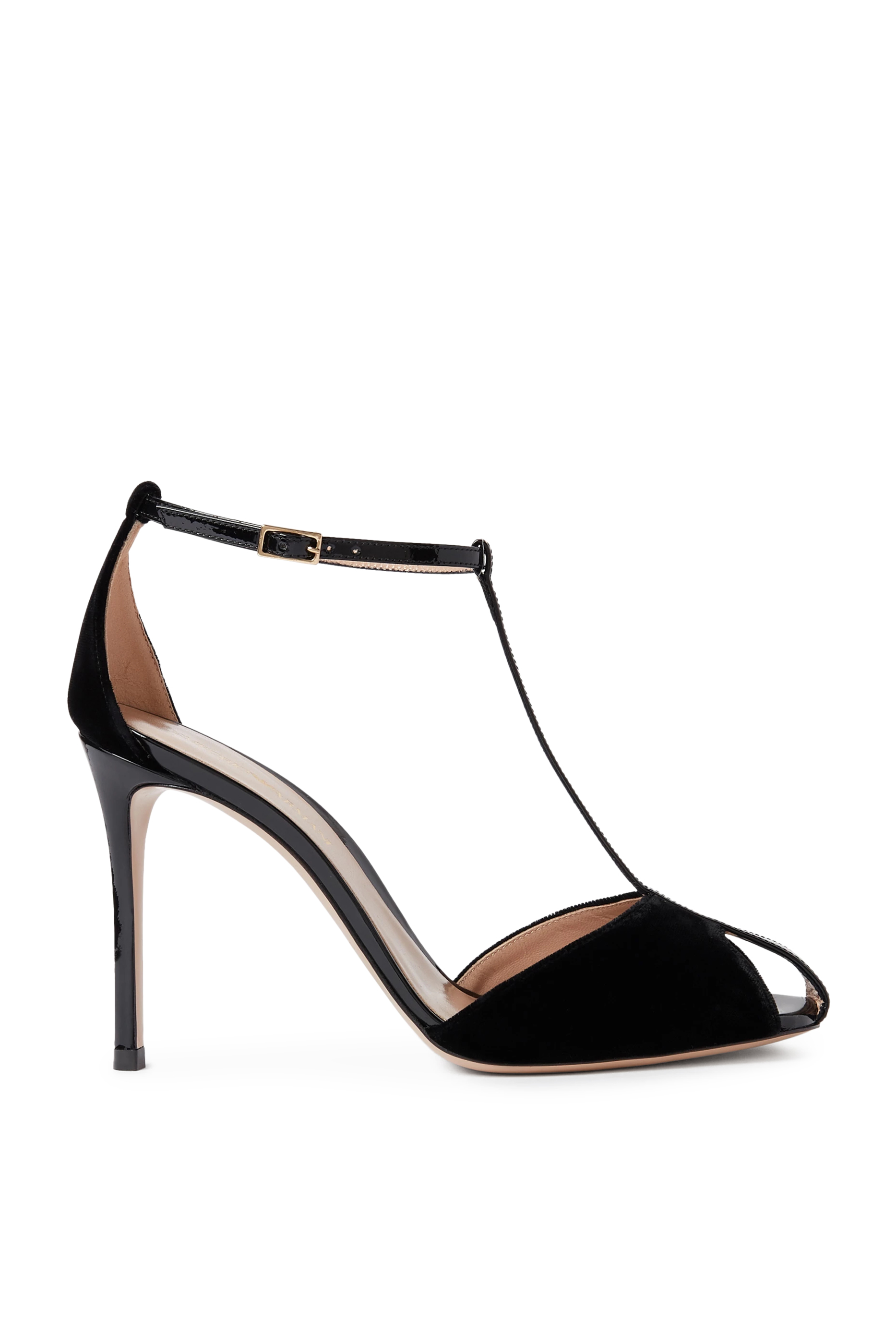 صندل 95 بسيور بتصميم حرف T مخمل وجلد لامع