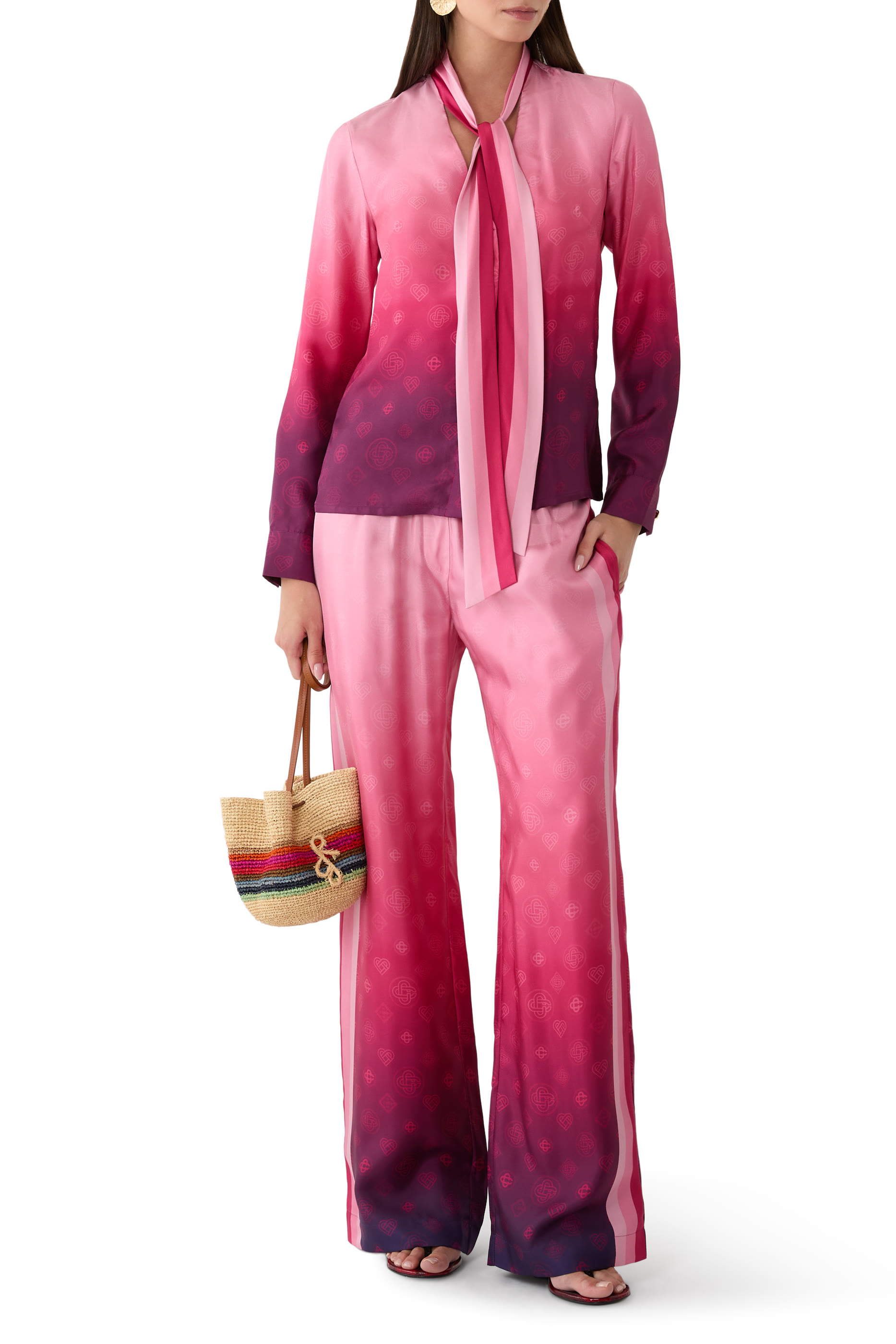 بنطال بحروف شعار الماركة حرير