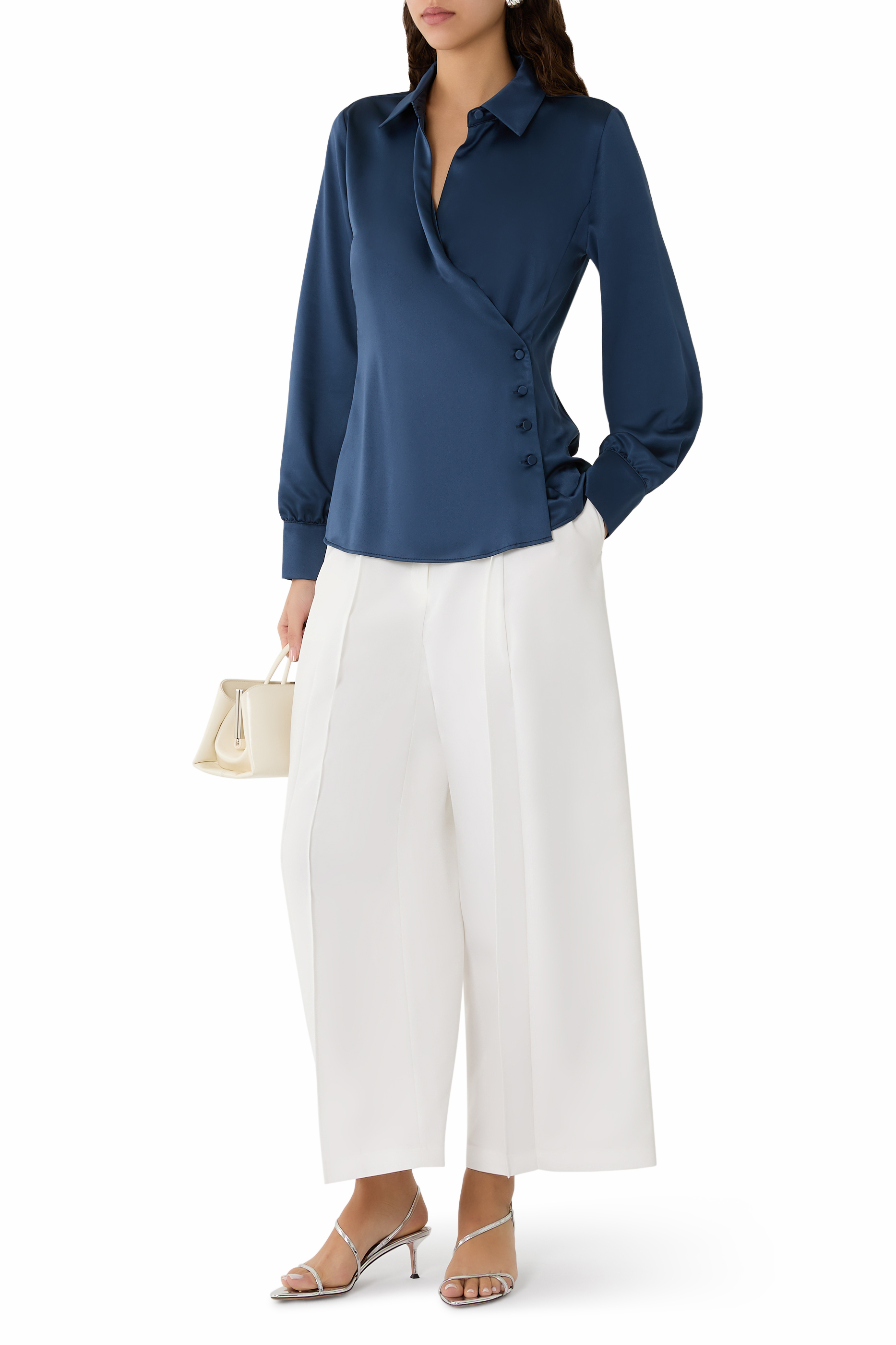  قميص بتصميم ملفوف كريب ساتان