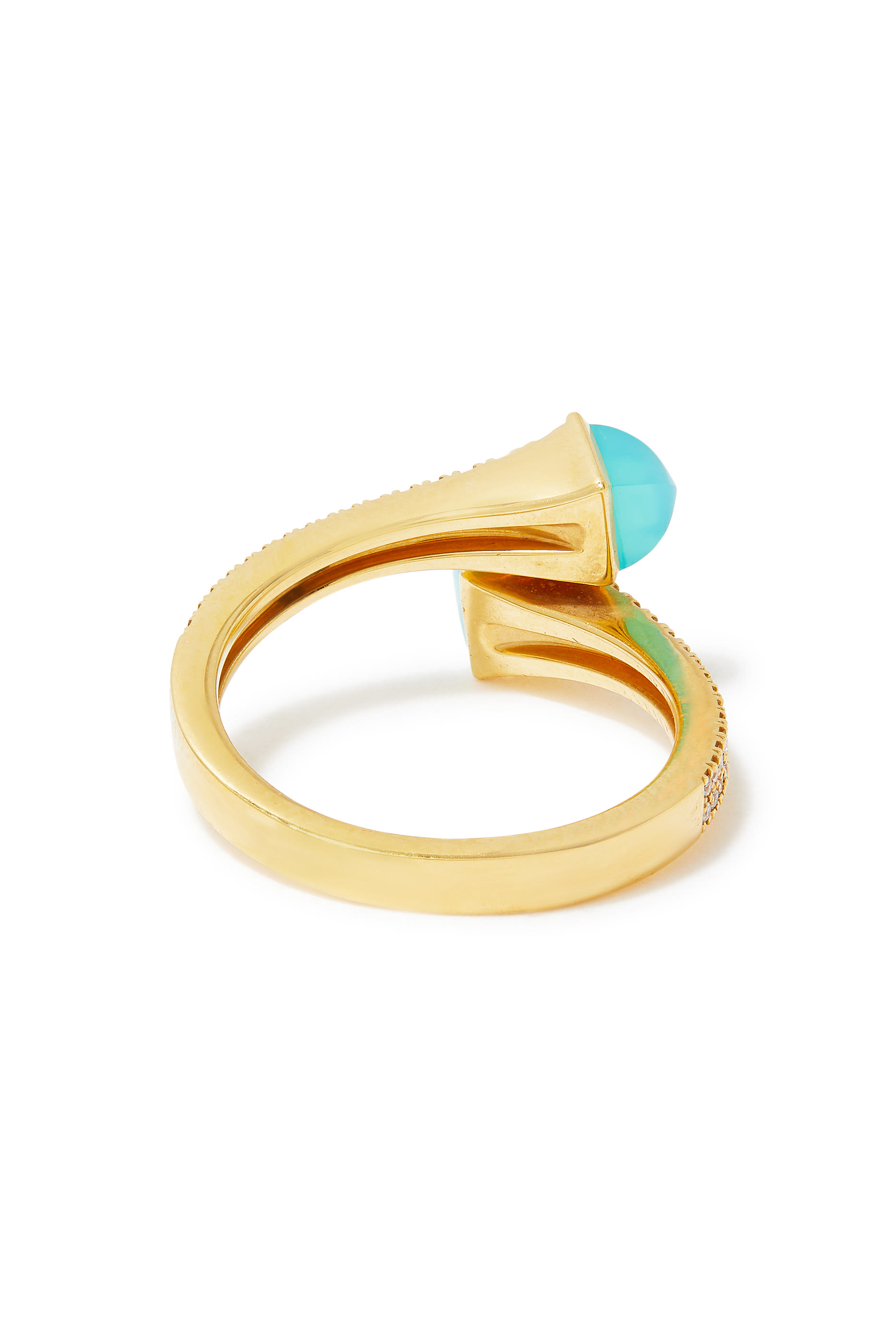 خاتم كليو رفيع مرصع بالماس والكالسيدوني الأزرق ذهب أصفر عيار 18