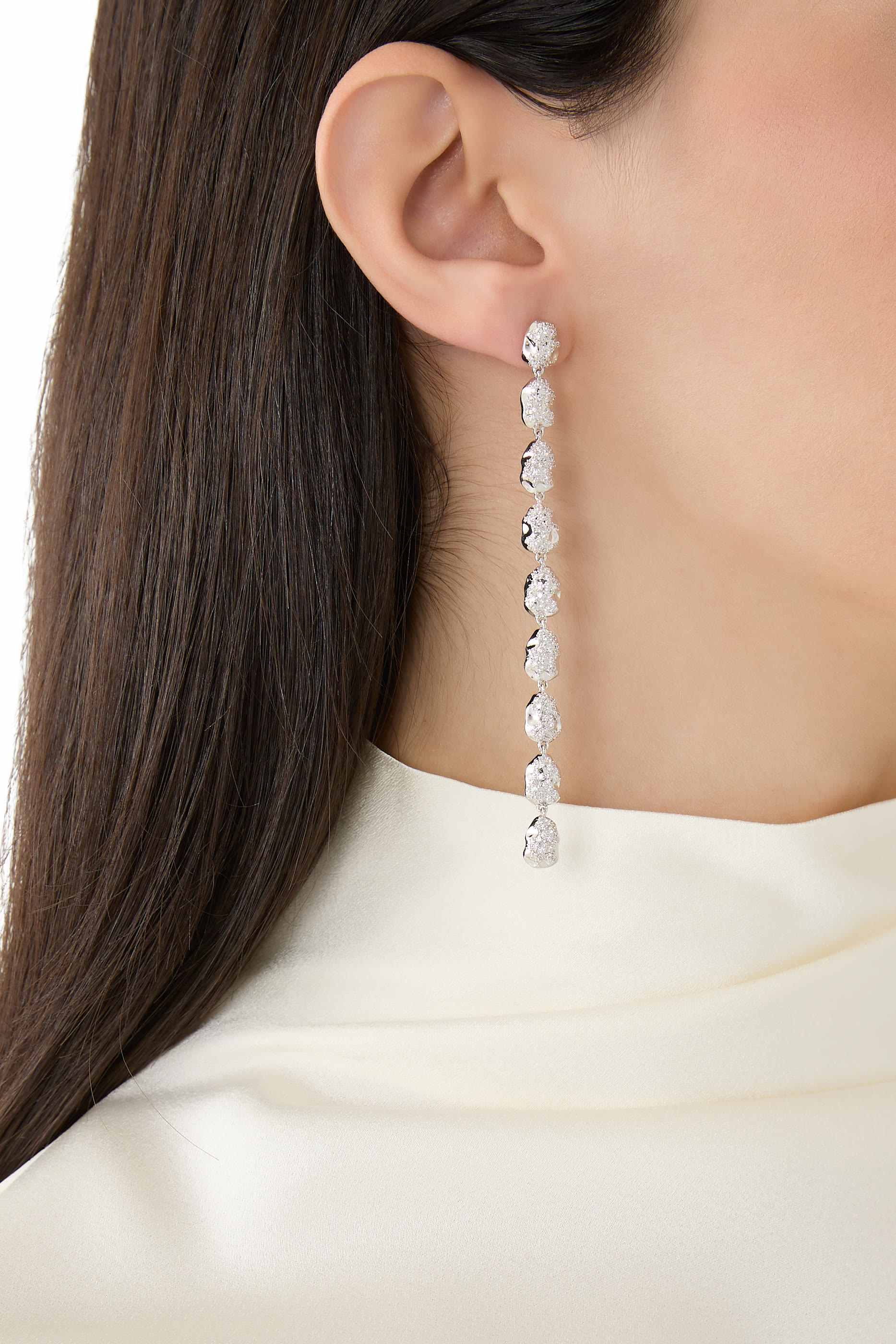 أقراط إيفا طويلة مرصعة بكريستال، فضة إسترلينية