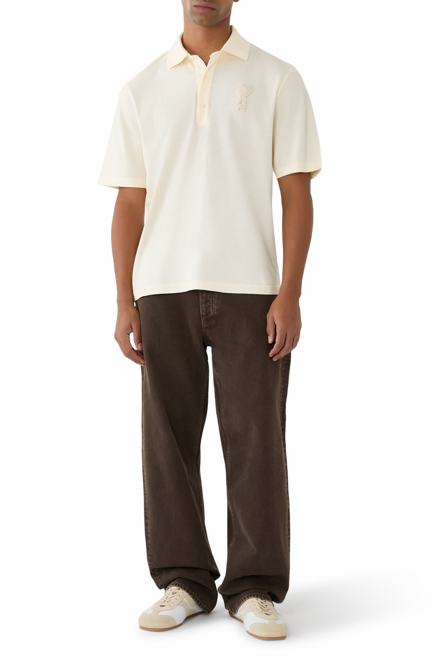 قميص بولو امي دو كور منسوج برقعة شعار الماركة قطن