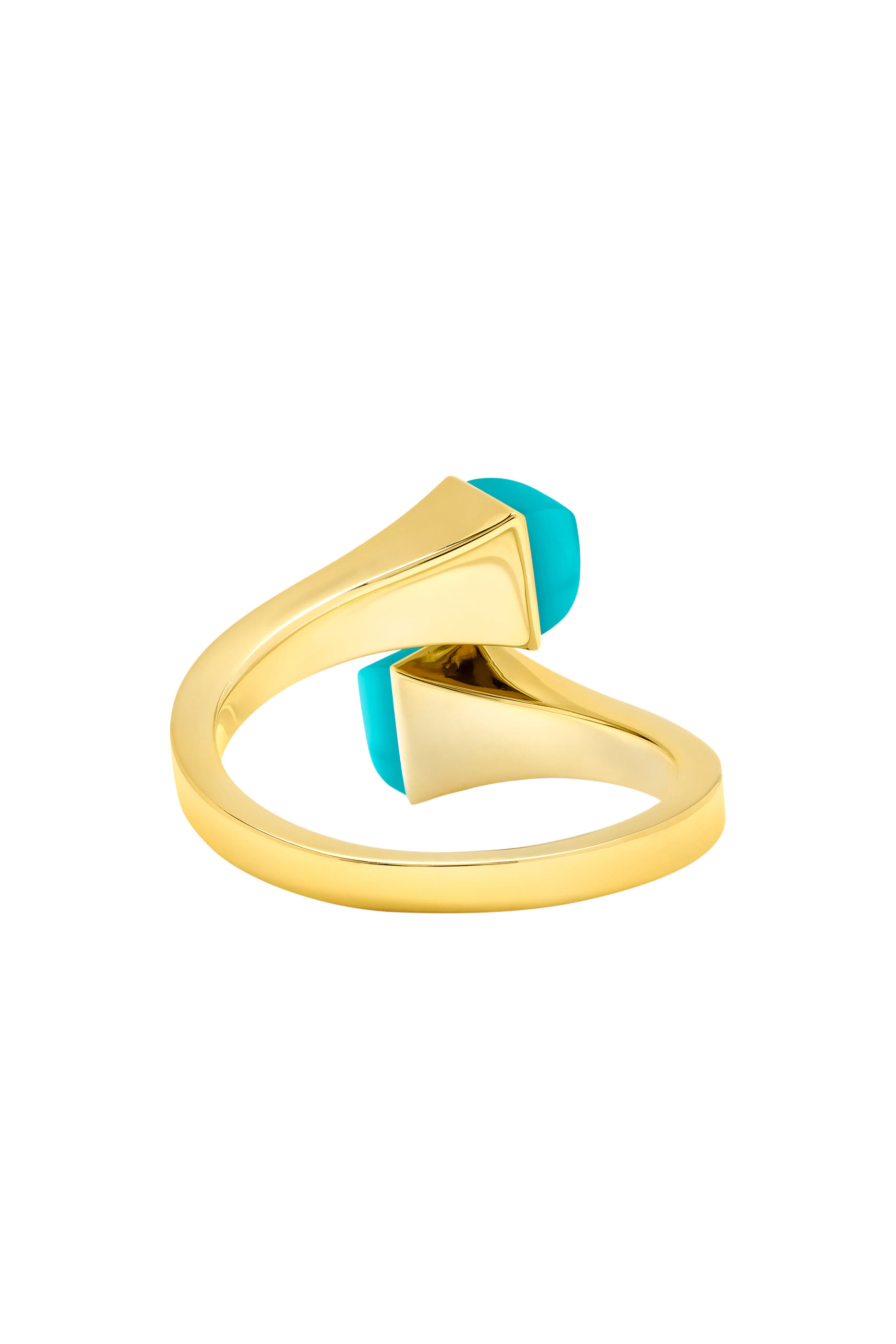 خاتم كليو متوسط مرصع بالفيروز والماس، ذهب أصفر عيار 18