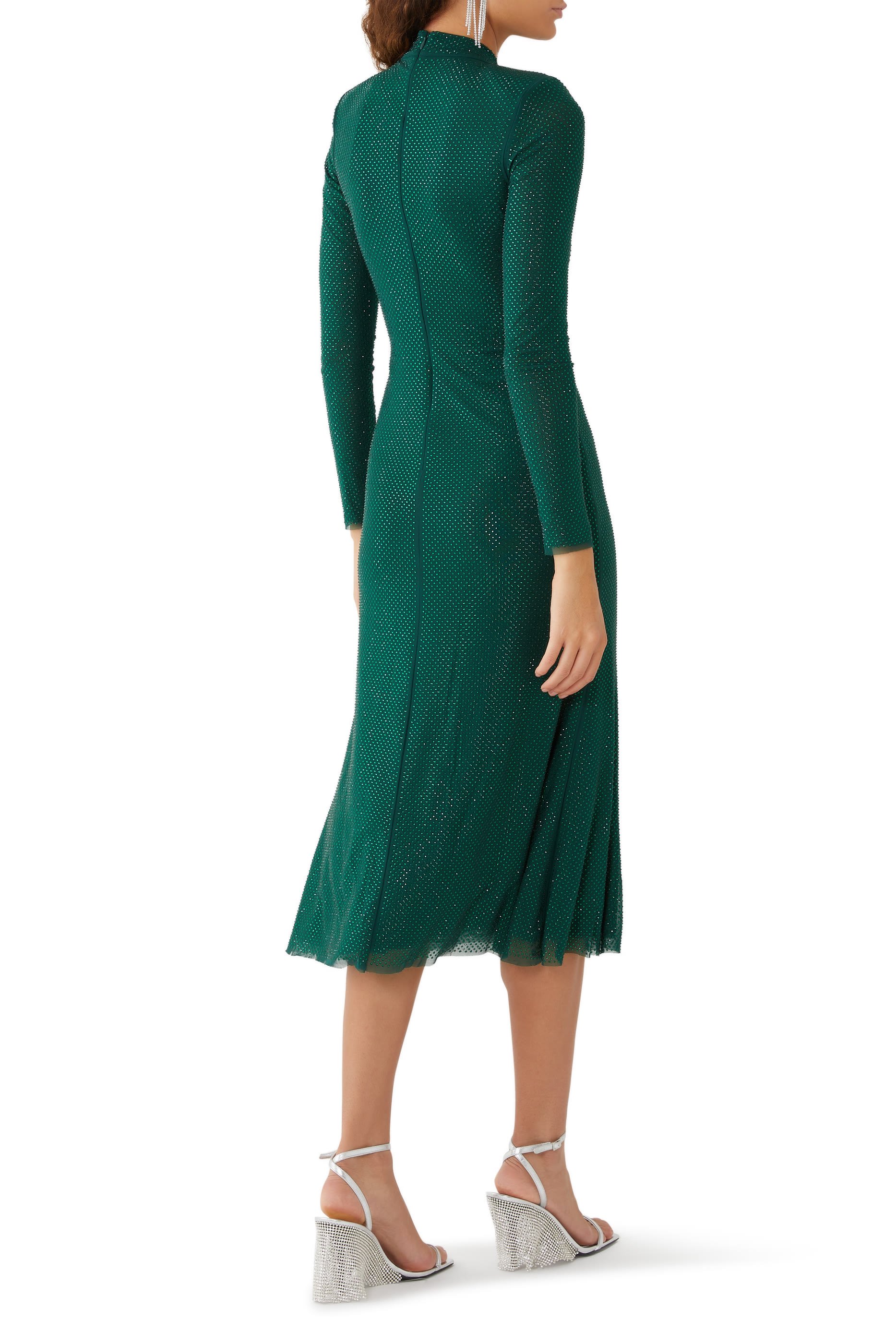 فستان متوسط الطول مزين بأحجار الراين قماش شبكي