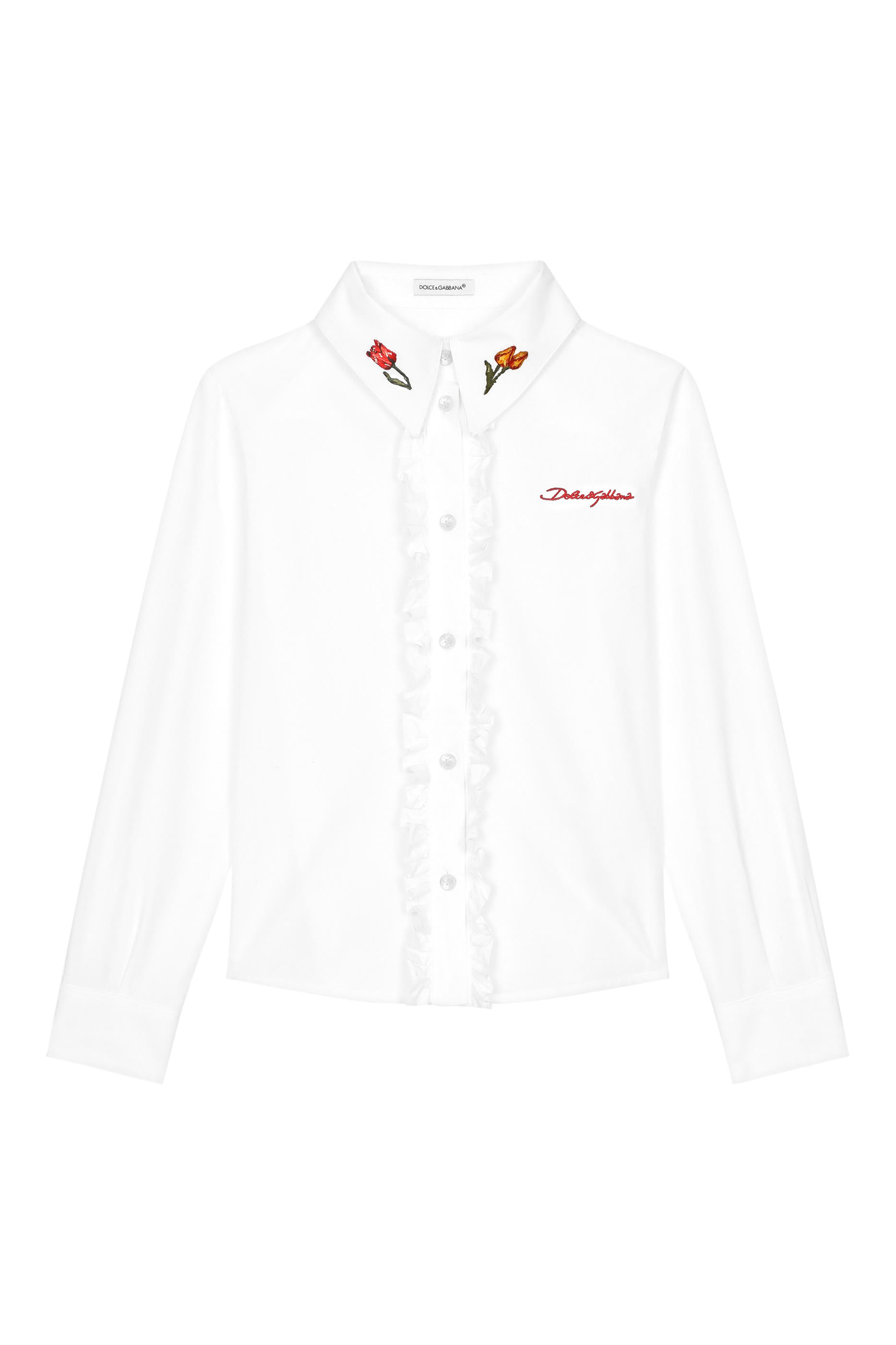 قميص بشعار الماركة وزهور مطرزة للأطفال