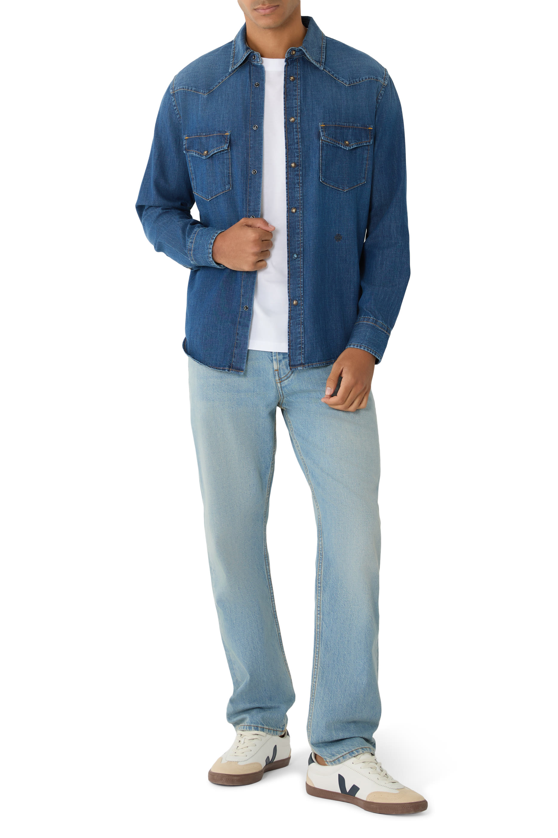 قميص بصف أزرار دنيم 