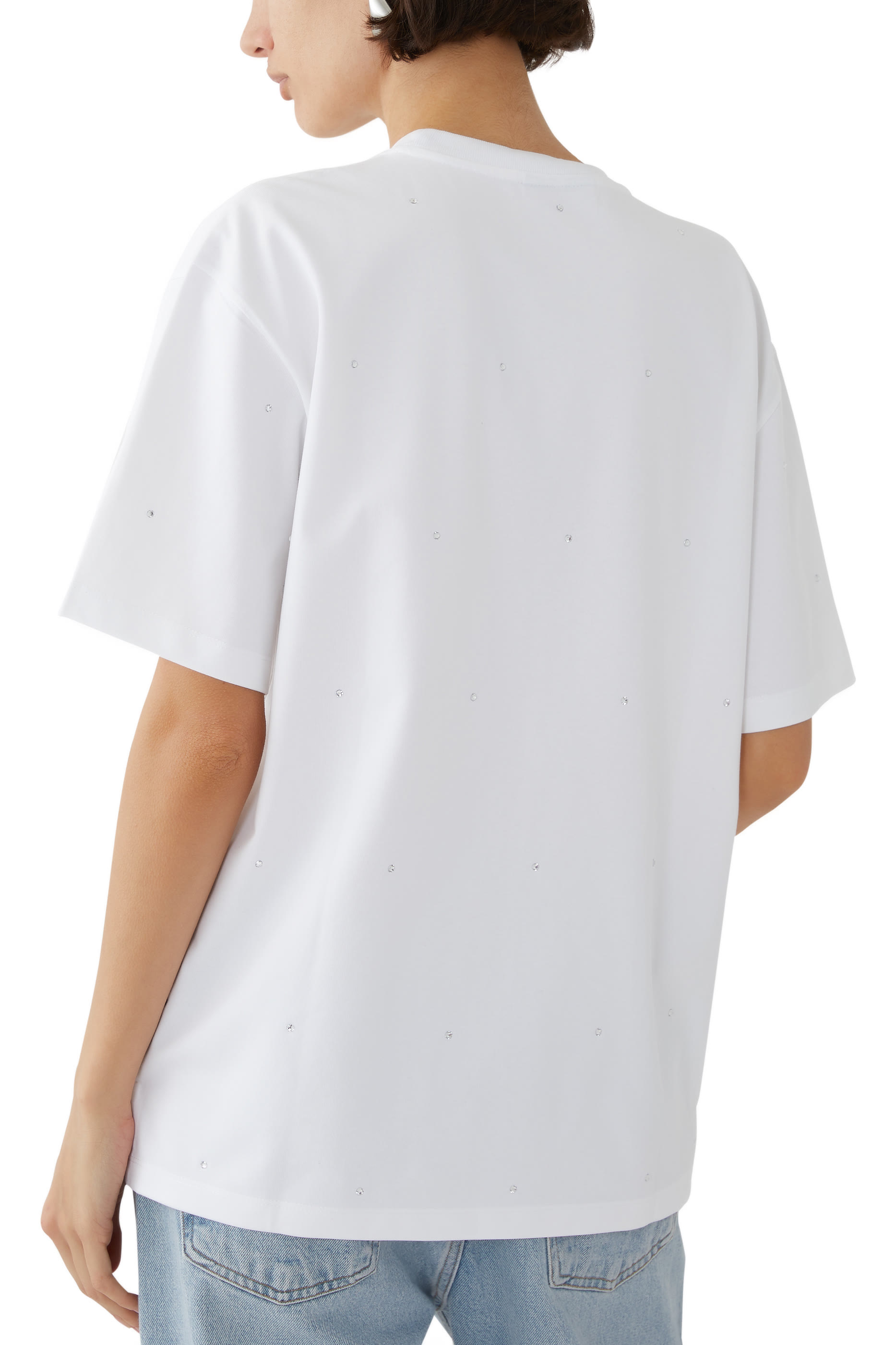 تيشيرت بأكتاف منسدلة مرصع بأحجار الريان قطن ثقيل