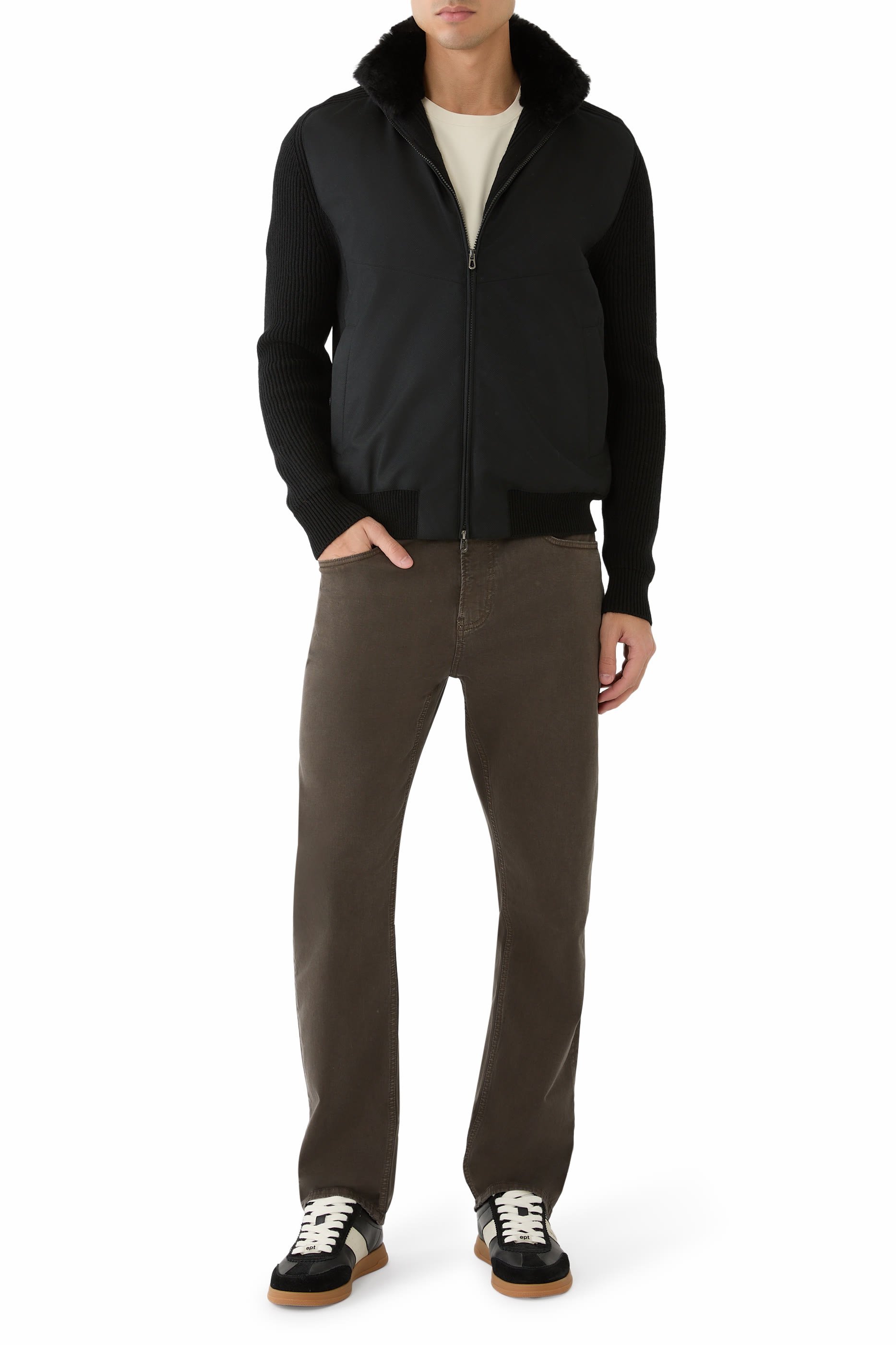 جاكيت بومبر منسوج خامات متنوعة وفرو