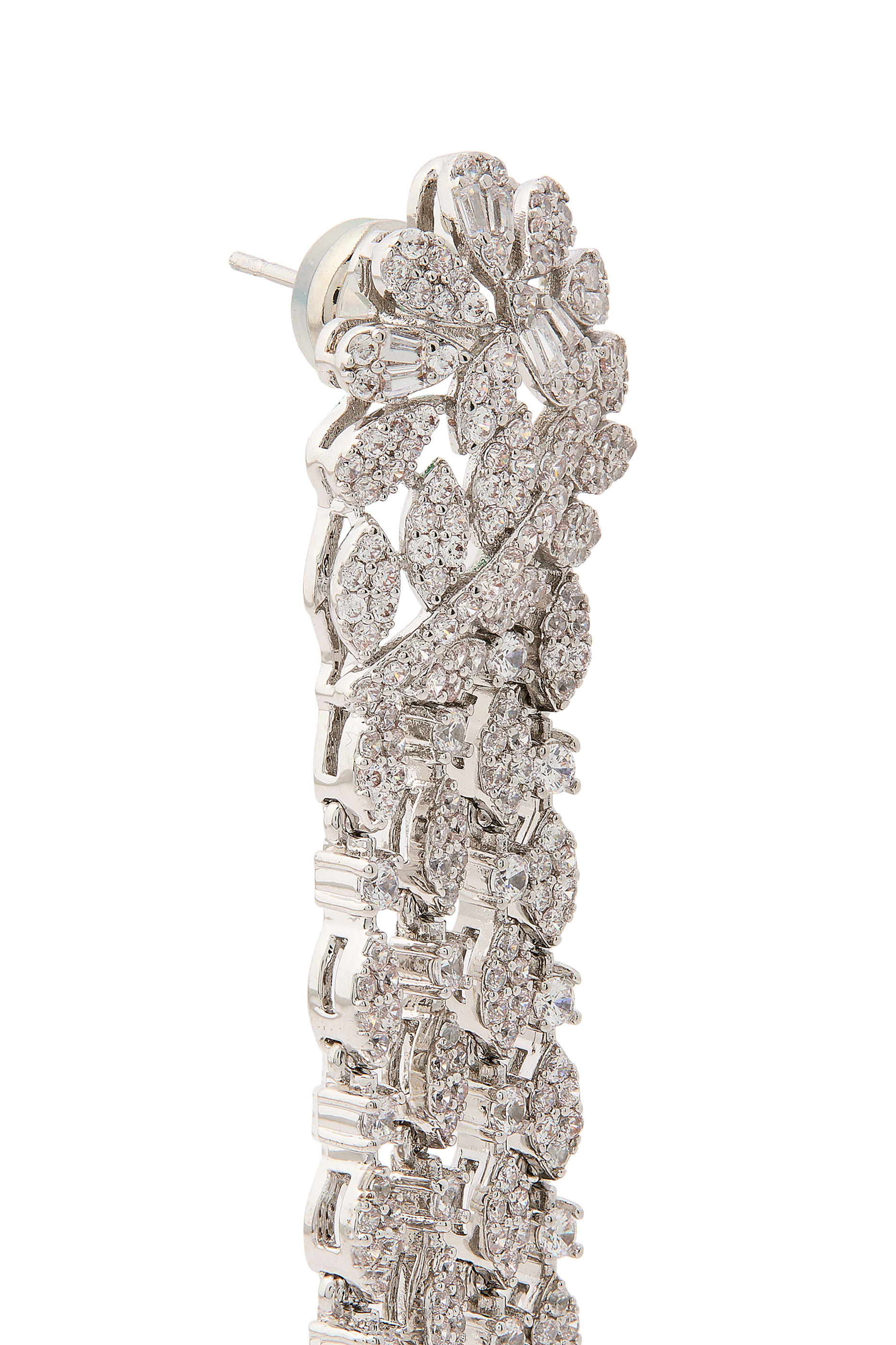 أقراط فلورير متدلية مرصعة بأحجار زركونيا مكعبة، نحاس مطلي بالروديوم