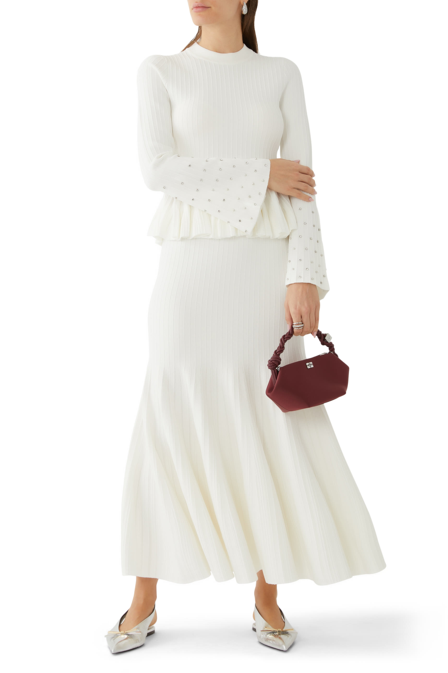 بلوزة سيرينا منسوجة بطيات وأكمام جرس