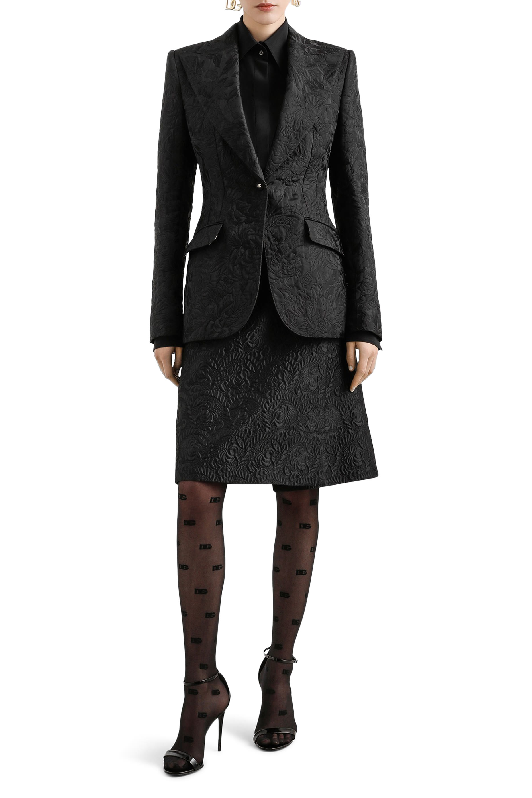 جاكيت تورلينغتون بتصميم مبطن بنقشة زهور جاكار بصف أزرار للإغلاق