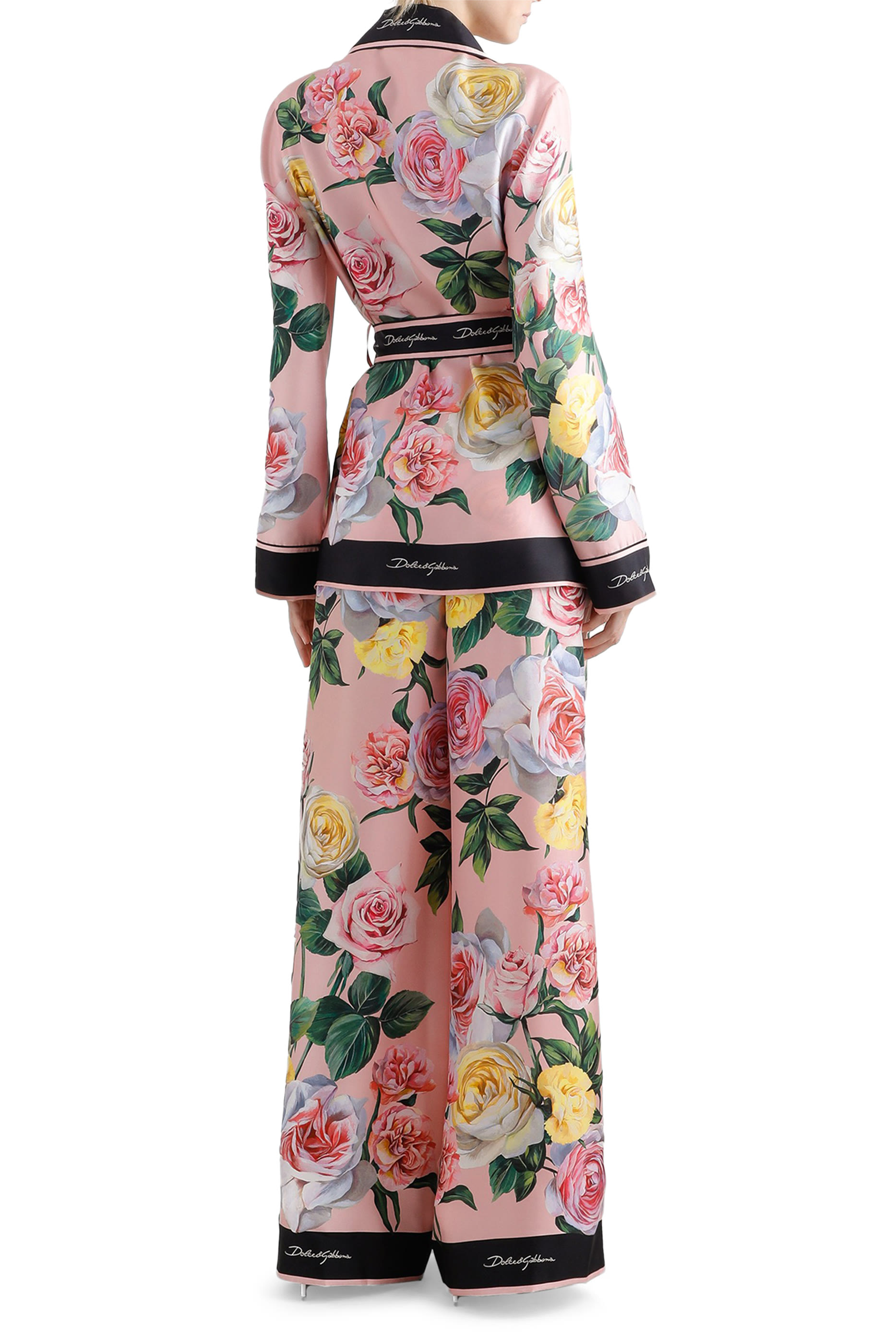 بنطال بيجامة  بطبعة ورد وفاوانيا حرير