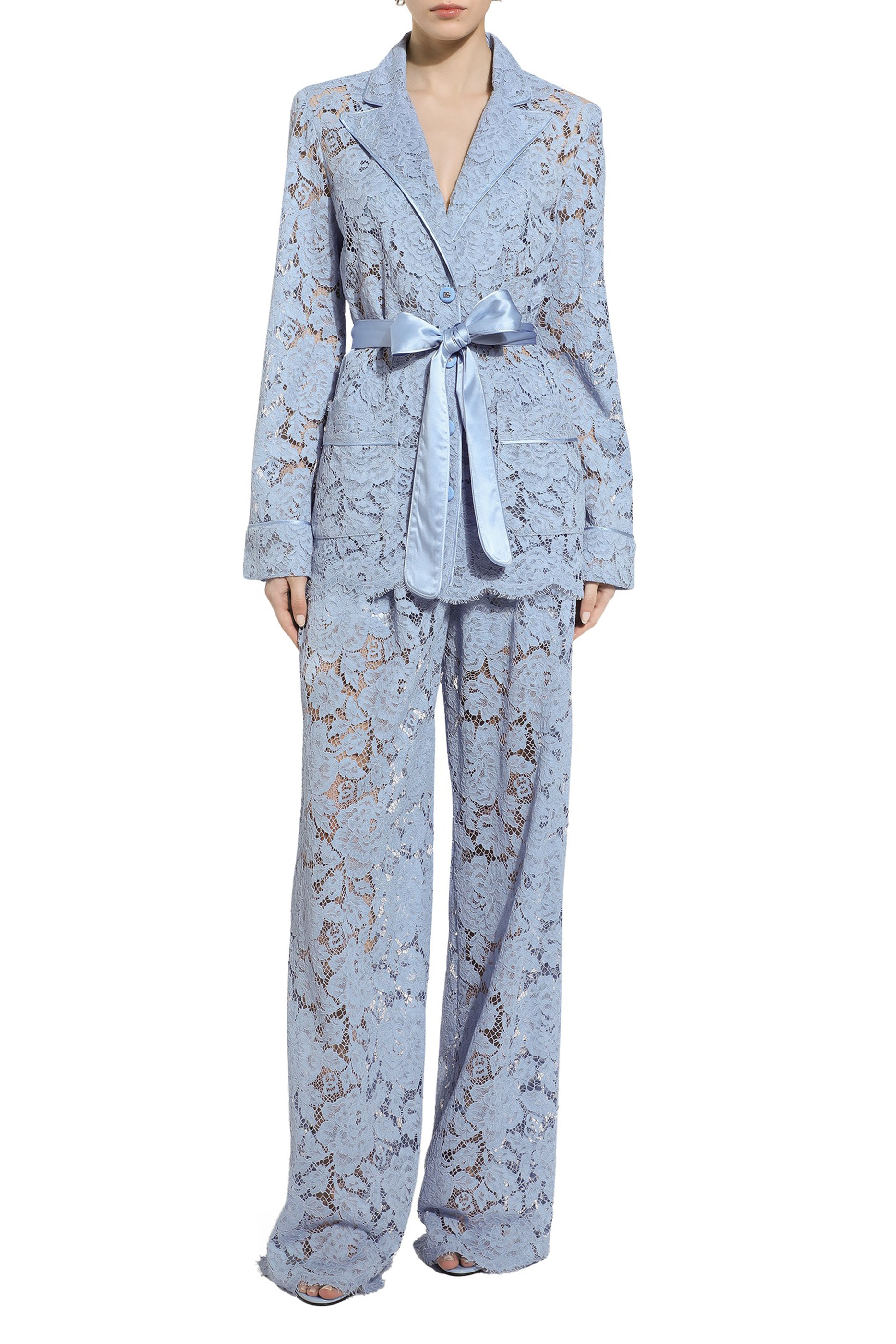 بنطال بقصة ساق واسعة دانتيل كوردونيتو بنقشة زهور