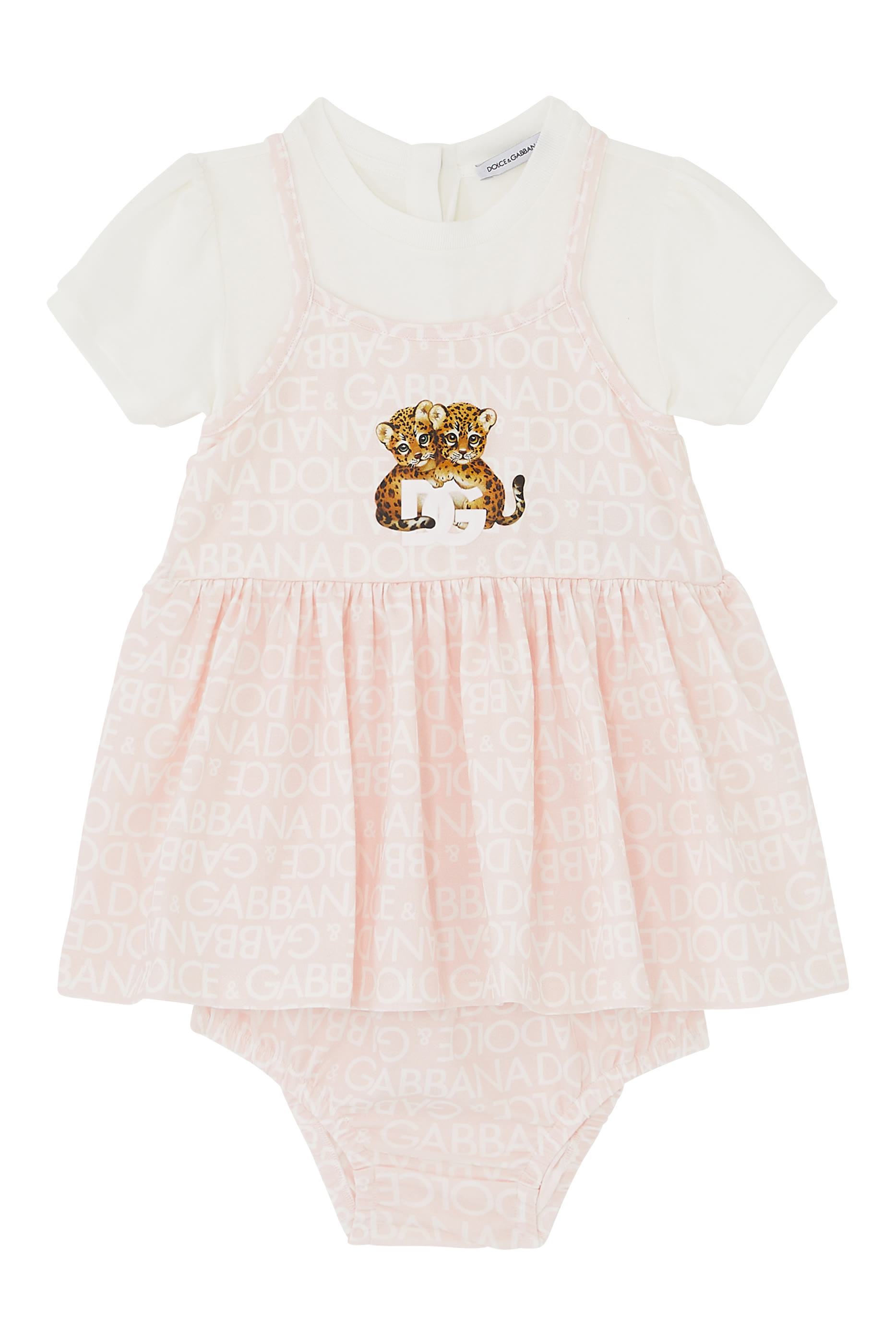 فستان بنمط تيشيرت بطبعات شعار الماركة للأطفال