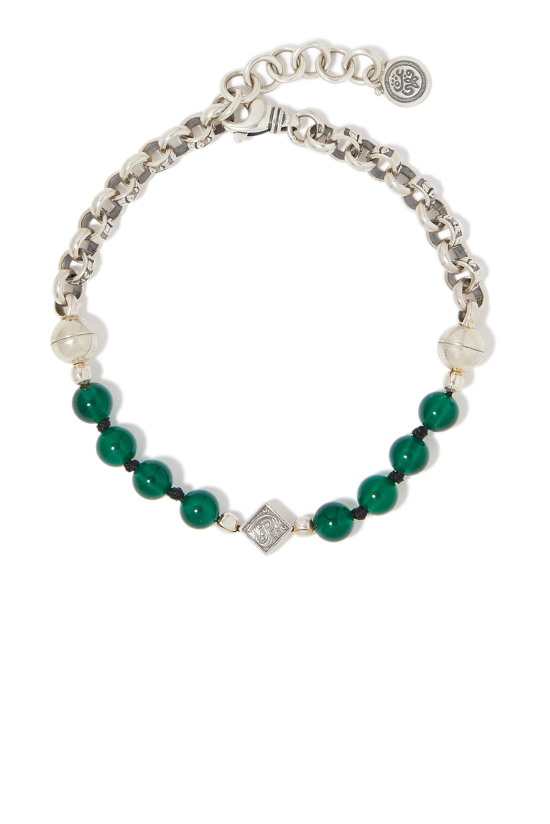 سوار للرجال مزين بعيارة 'أنت عمري' والعقيق الأخضر فضة استرلينية