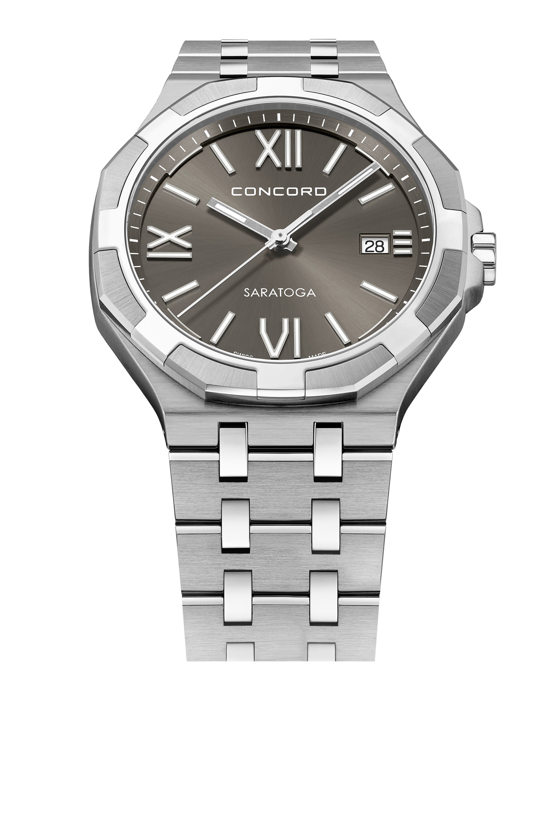 ساعة ساراتوجا كوارتز، ستانلس ستيل وكريستال ياقوتي