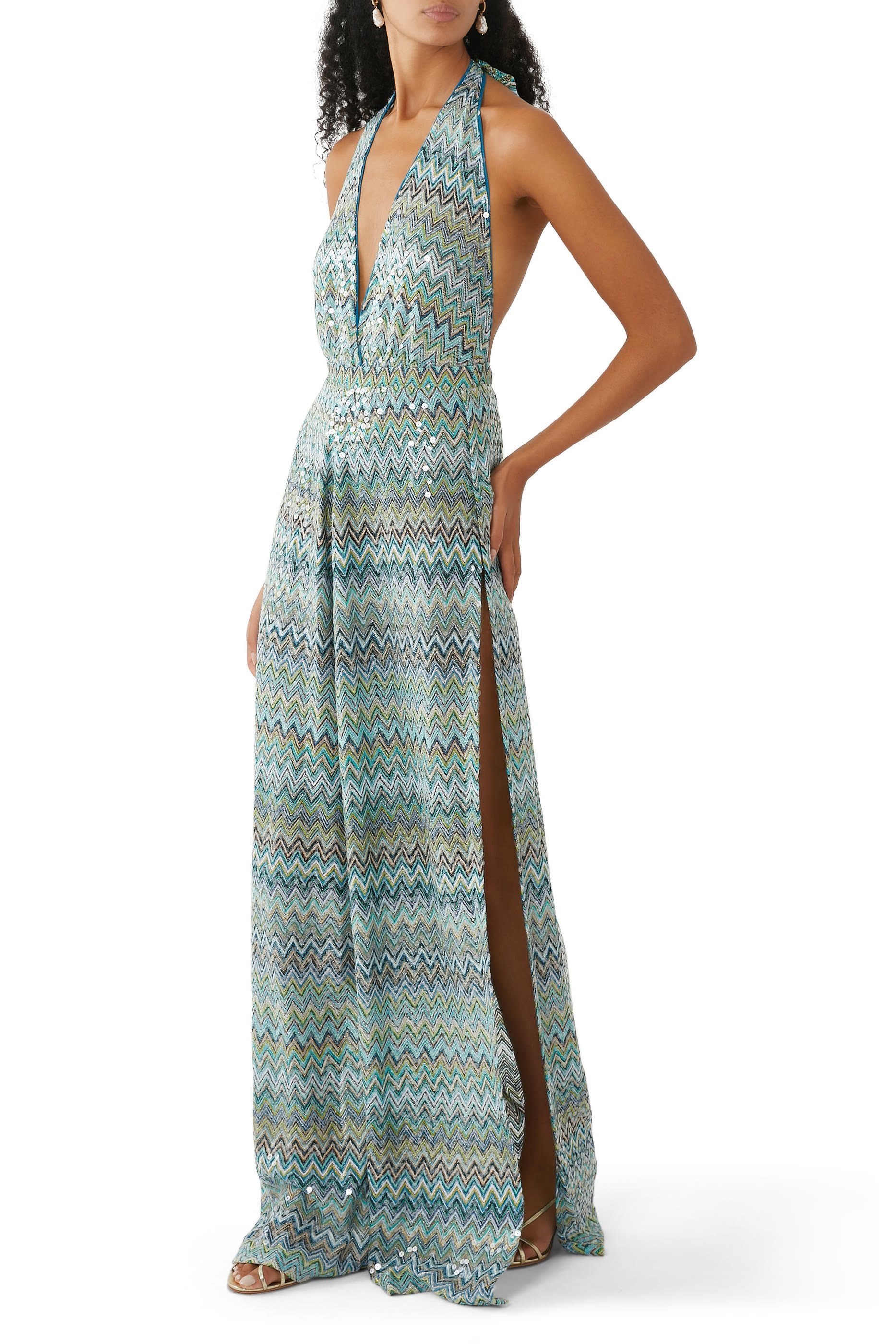 جمبسوت طويل بنقشة خطوط متعرجة