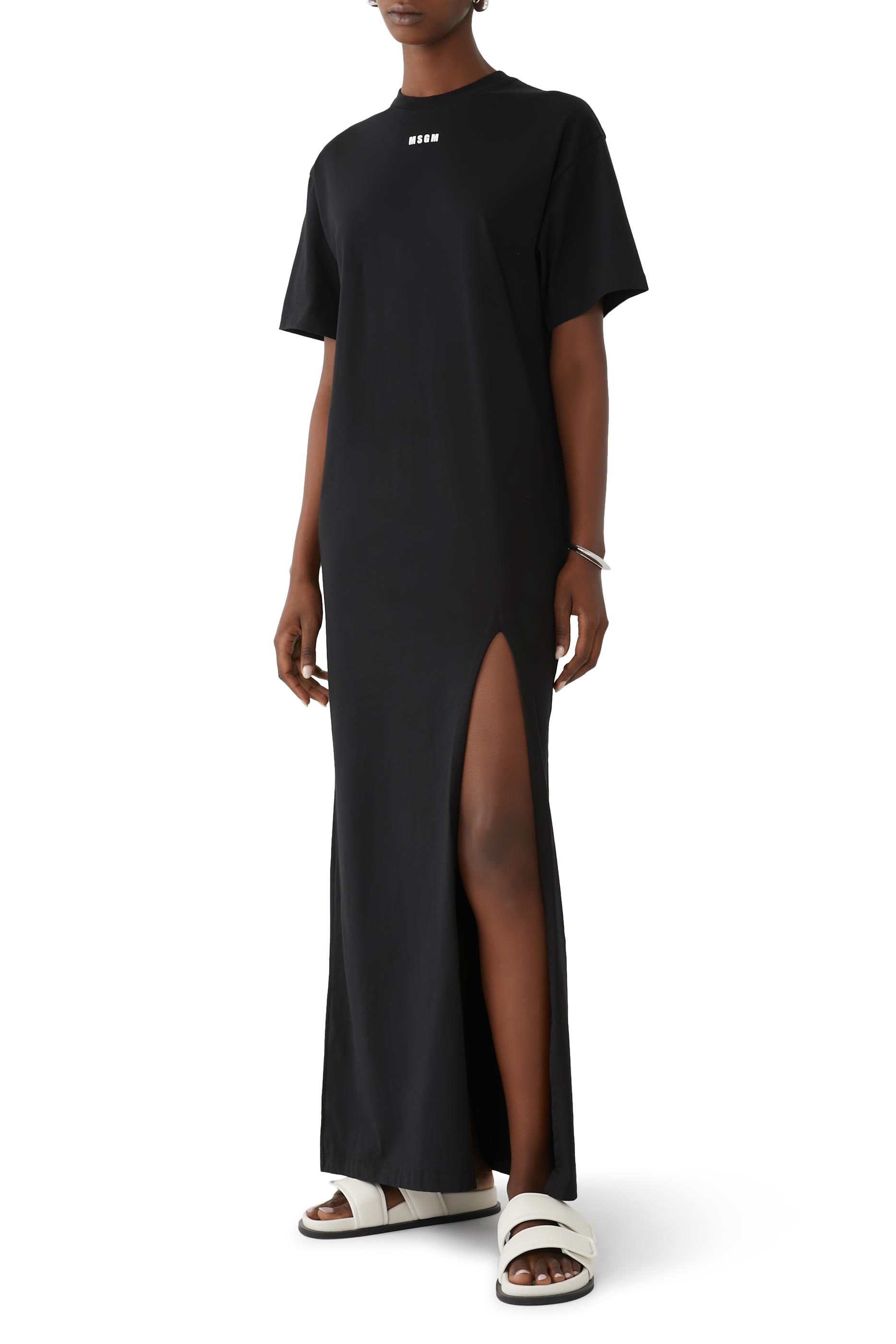 فستان بتصميم تيشيرت بشعار الماركة بحجم صغير جيرسيه