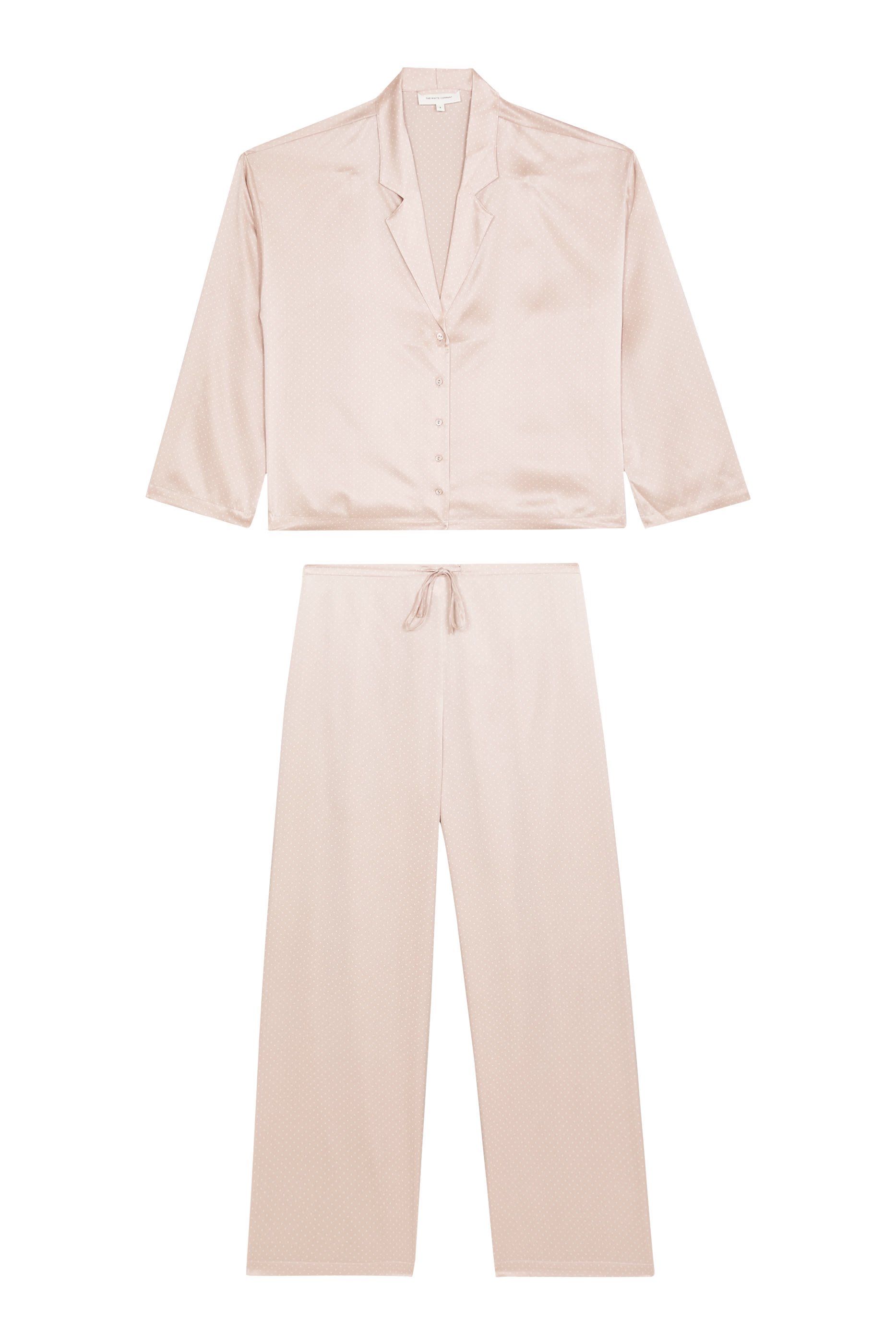 طقم بيجامة بأكتاف متخفضة ونقشة نقاط حرير