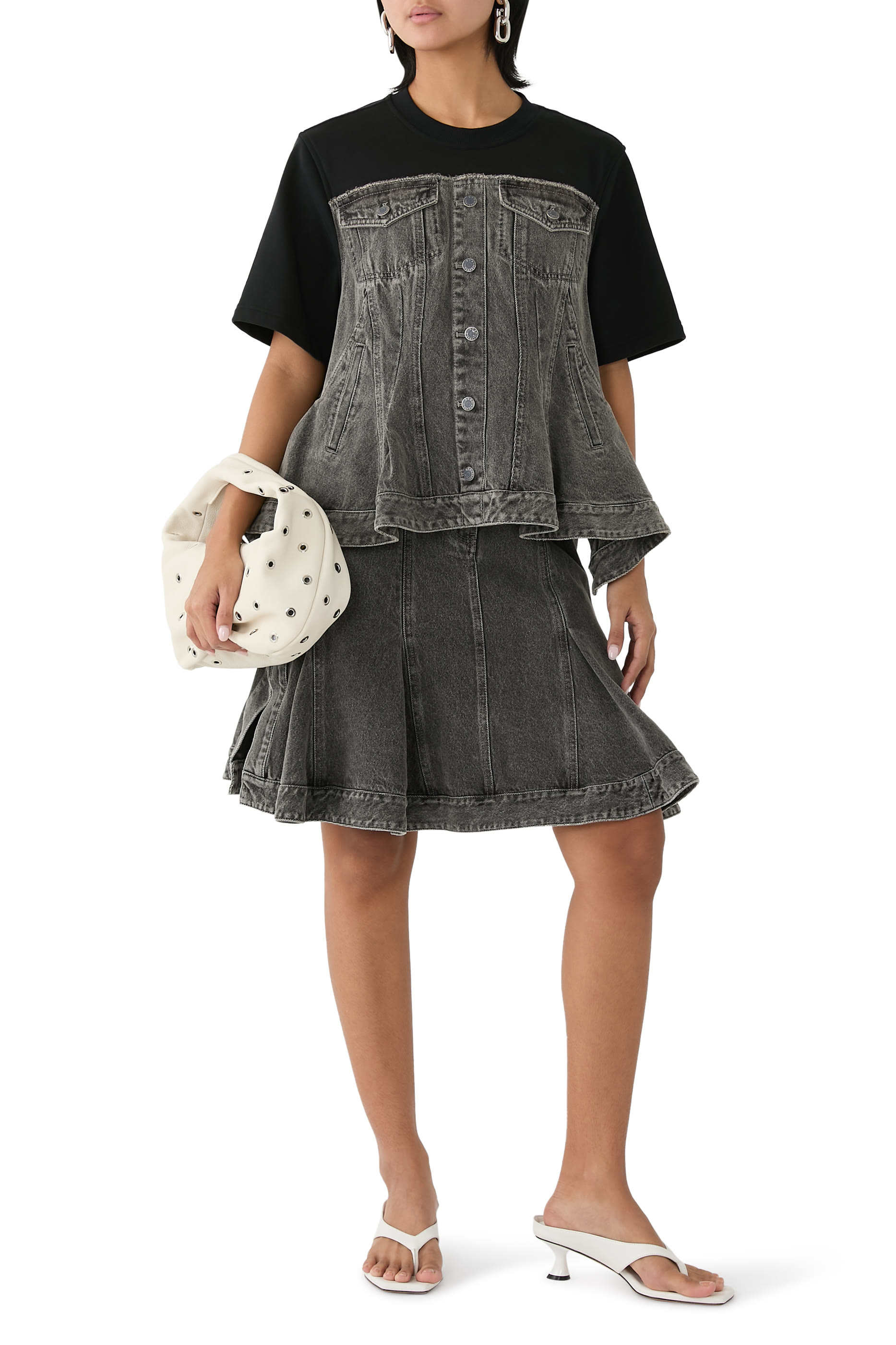 بلوزة هايبرد بحافة مكشكشة دنيم