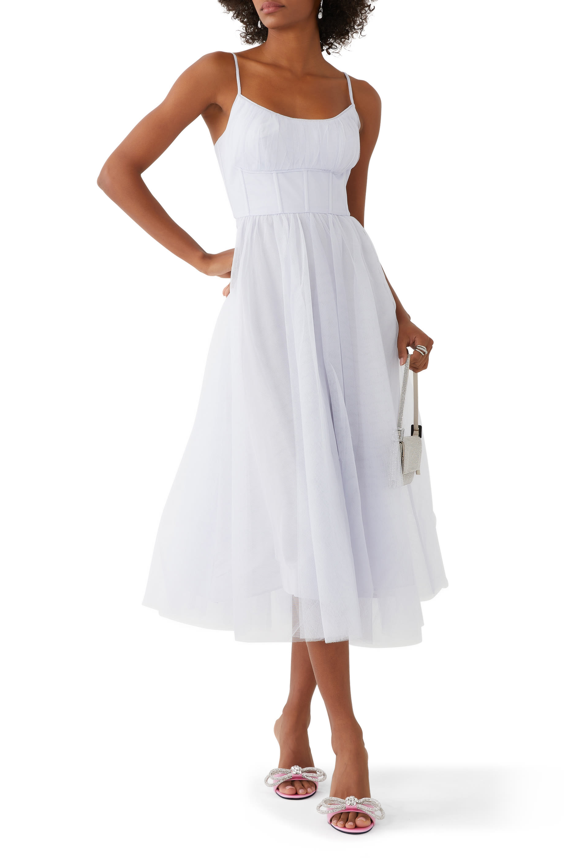 فستان متوسط الطول بمشد تول