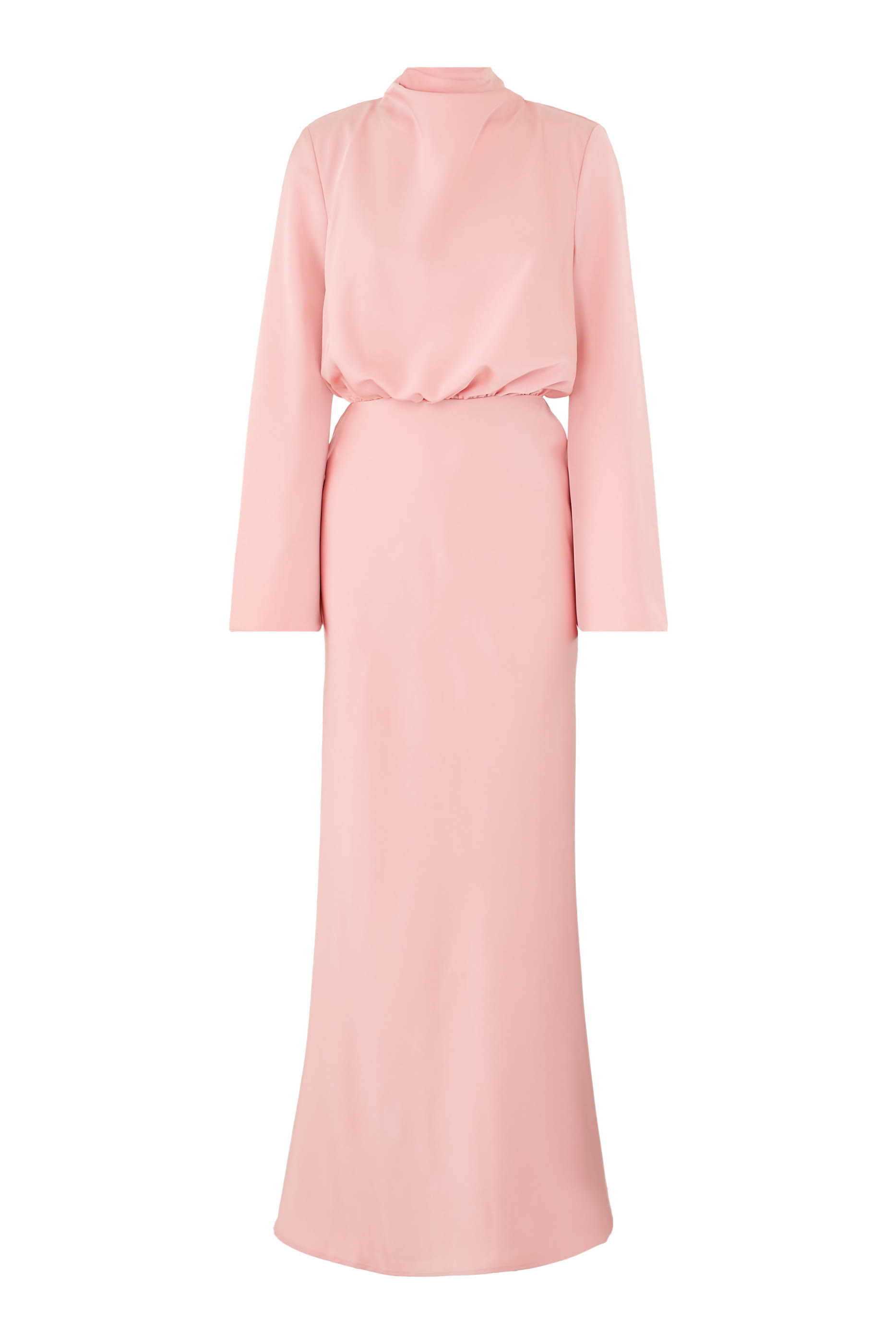 فستان سيلينا طويل بياقة عالية ستان