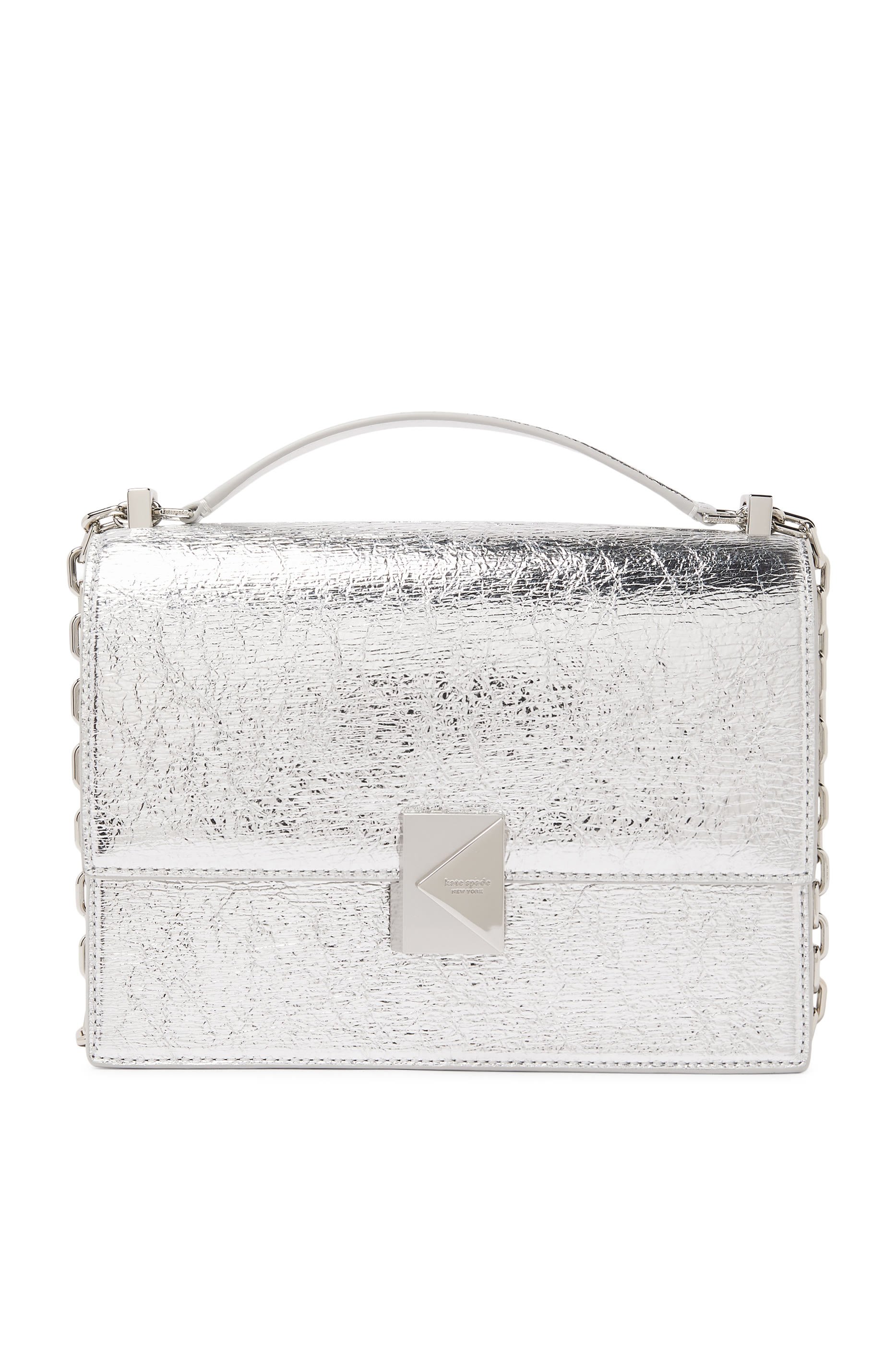 حقيبة كتف ديكو جلد لامع مجعد بحمالة سلسلة