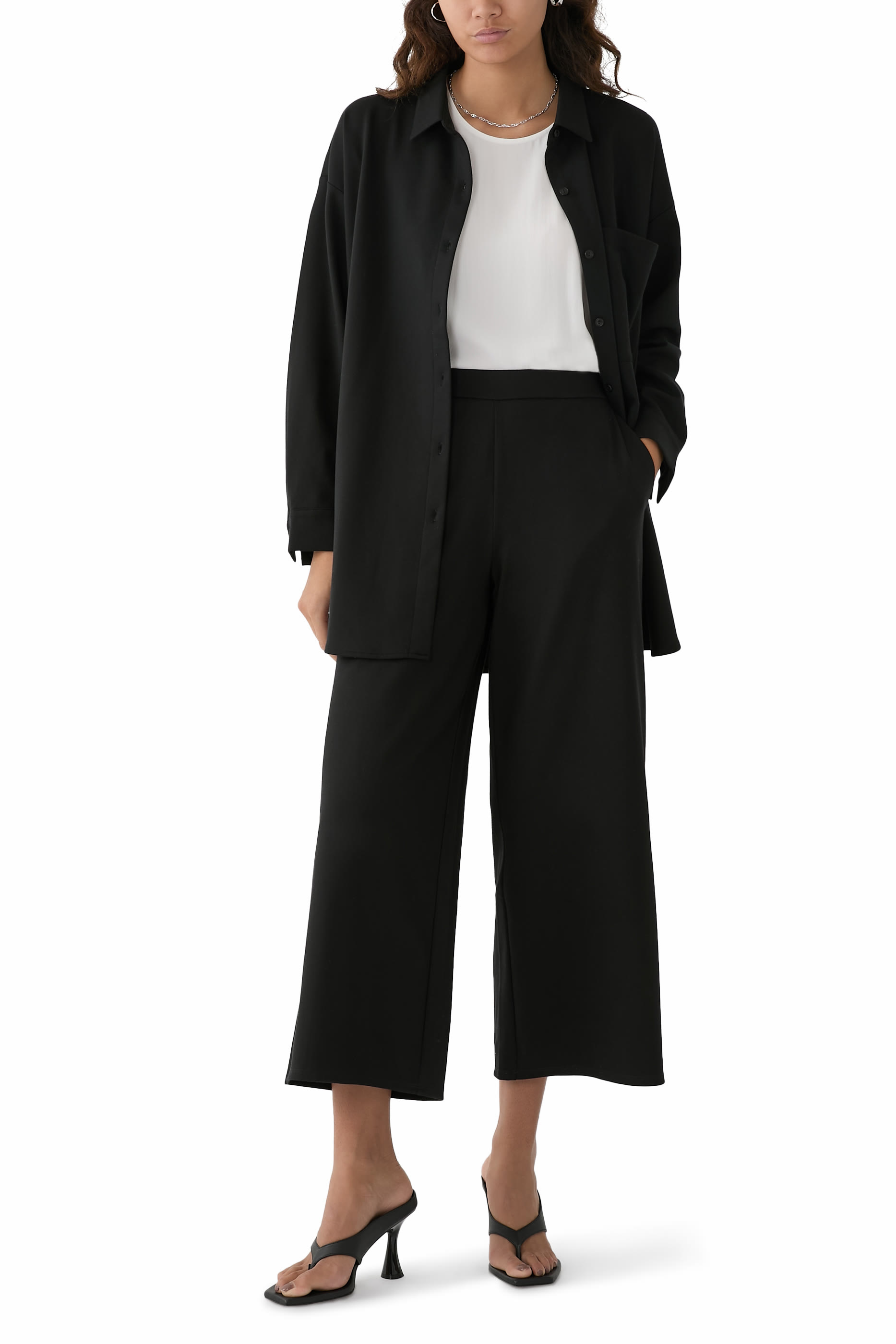 قميص طويل بياقة كلاسيكية بونتي خفيف الوزن