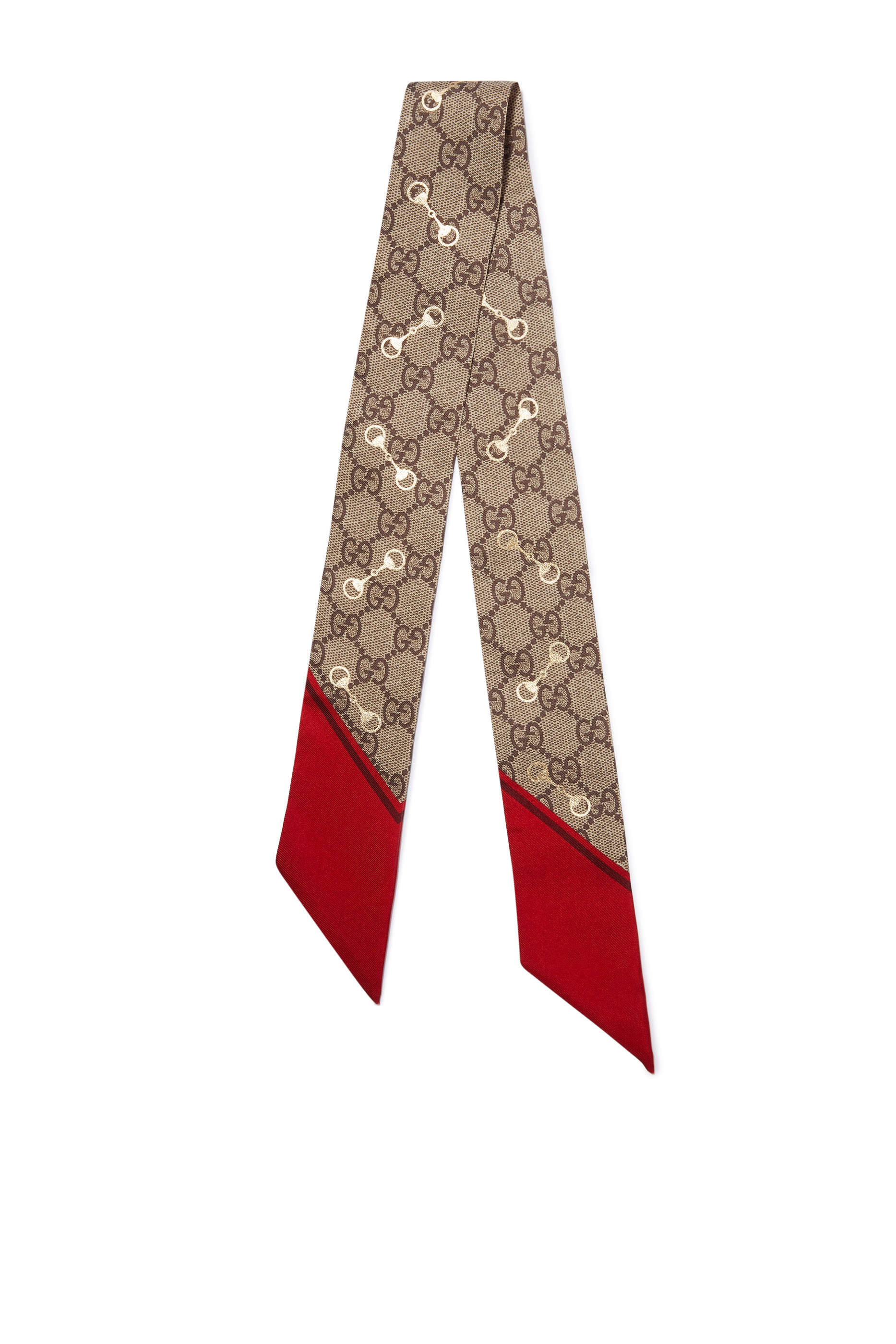 وشاح رقبة حرير بنقشة حرفي GG وشعار لجام الحصان