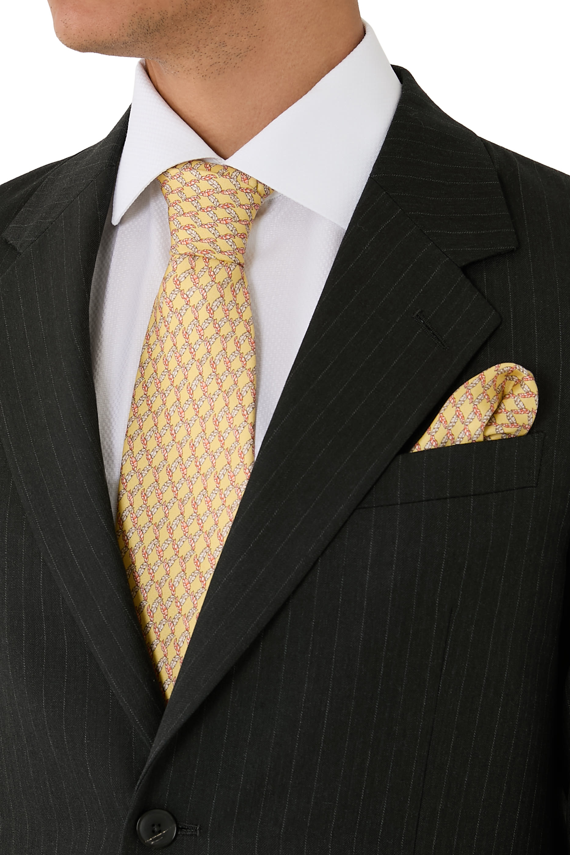 منديل جيب بنقشة أوراق حرير تويل 