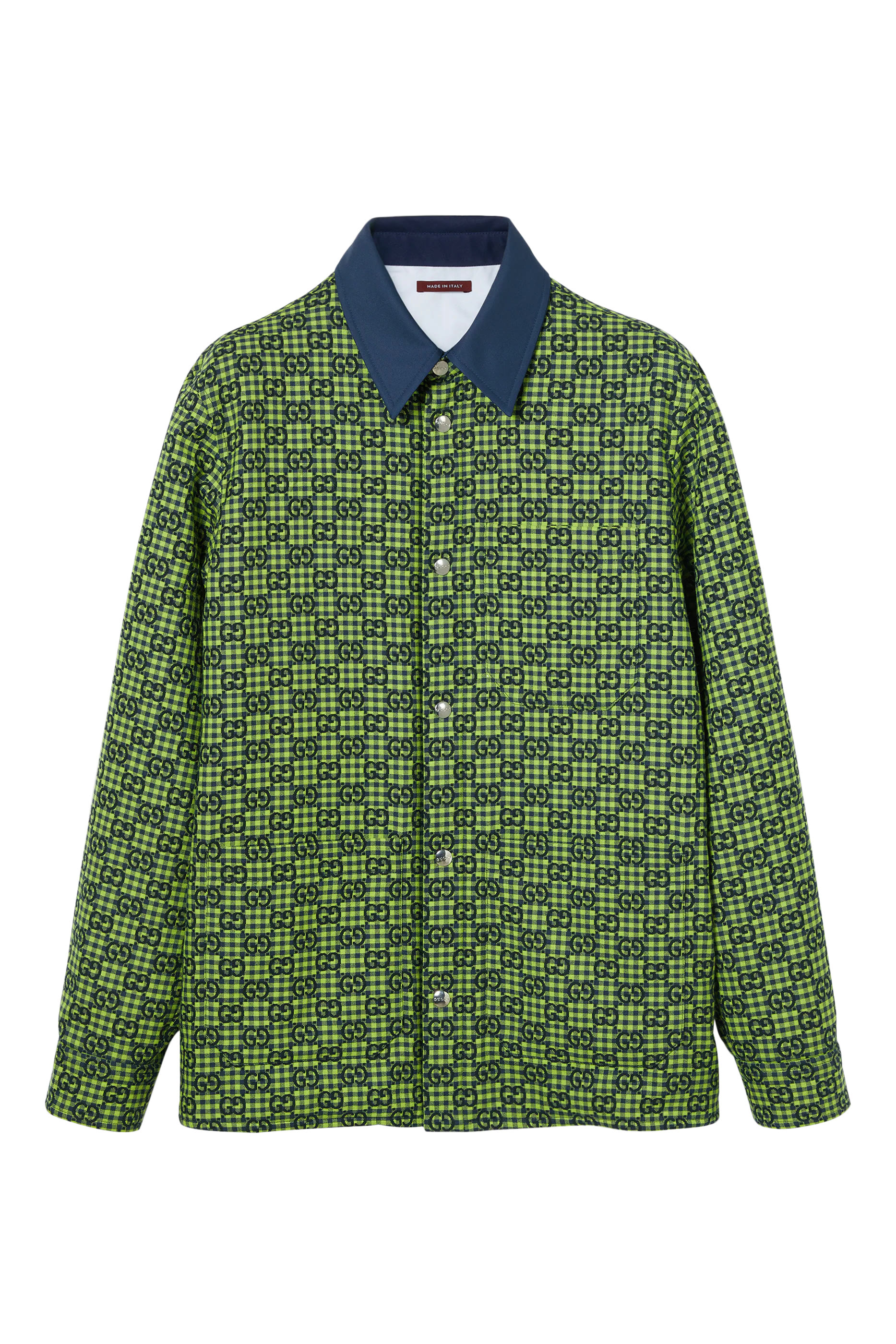 جاكيت بنقشة مربعات وحرفي شعار الماركة قطن وصوف