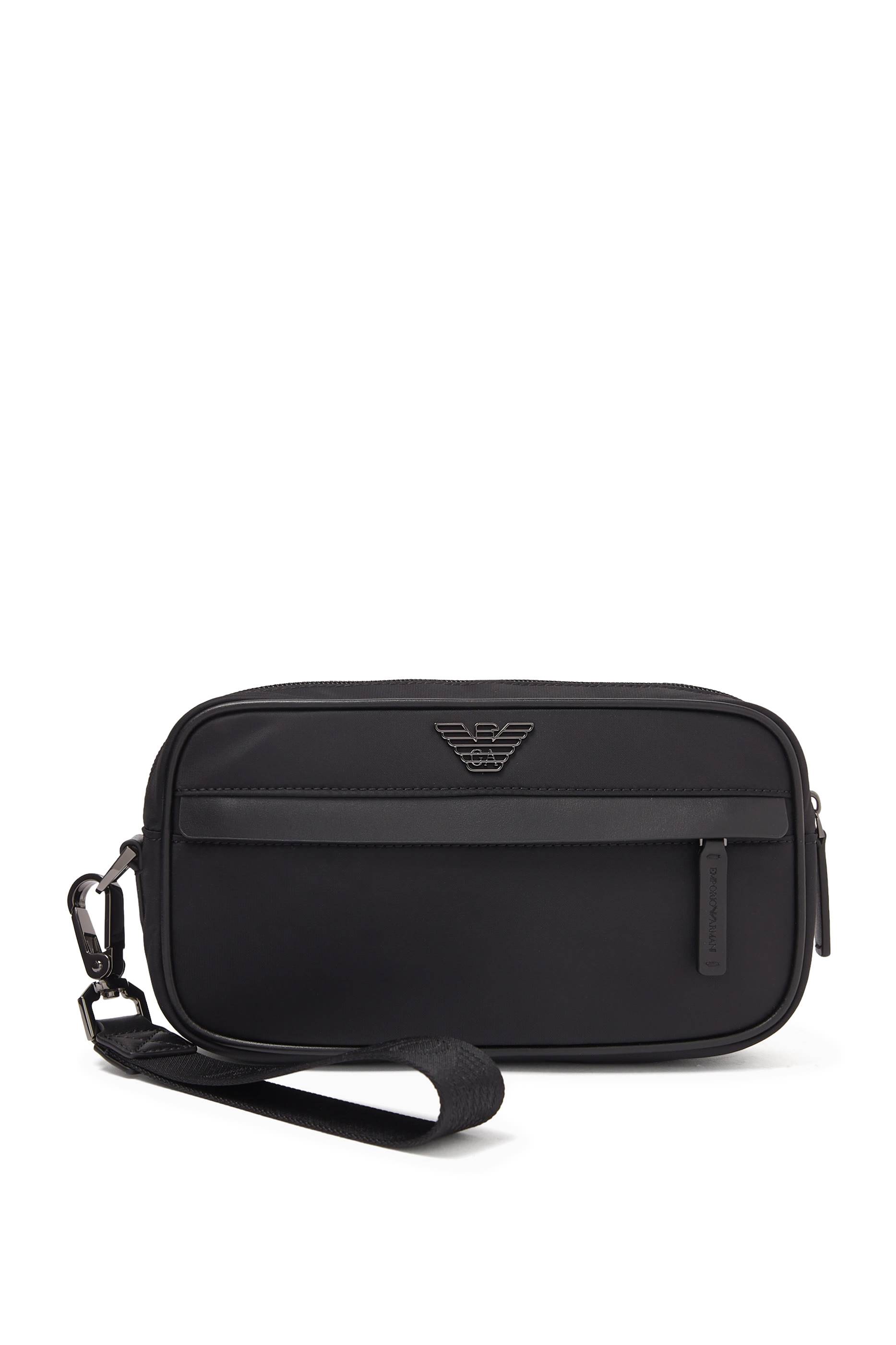 حقيبة مستحضرات العناية الشخصية بحلية معدنية بشعار الماركة