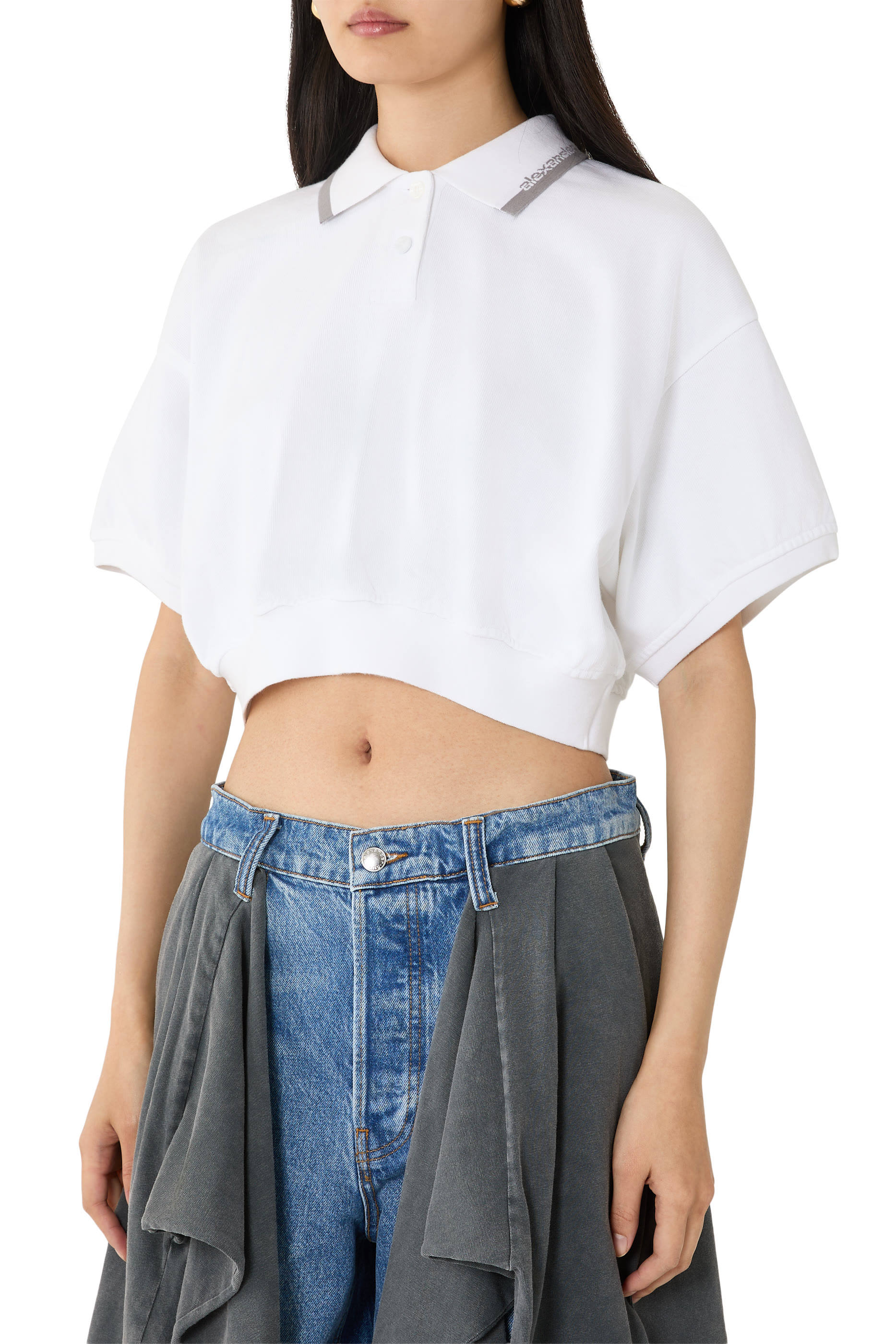 قميص بولو بقصة قصيرة بحافة مطاطية قطن