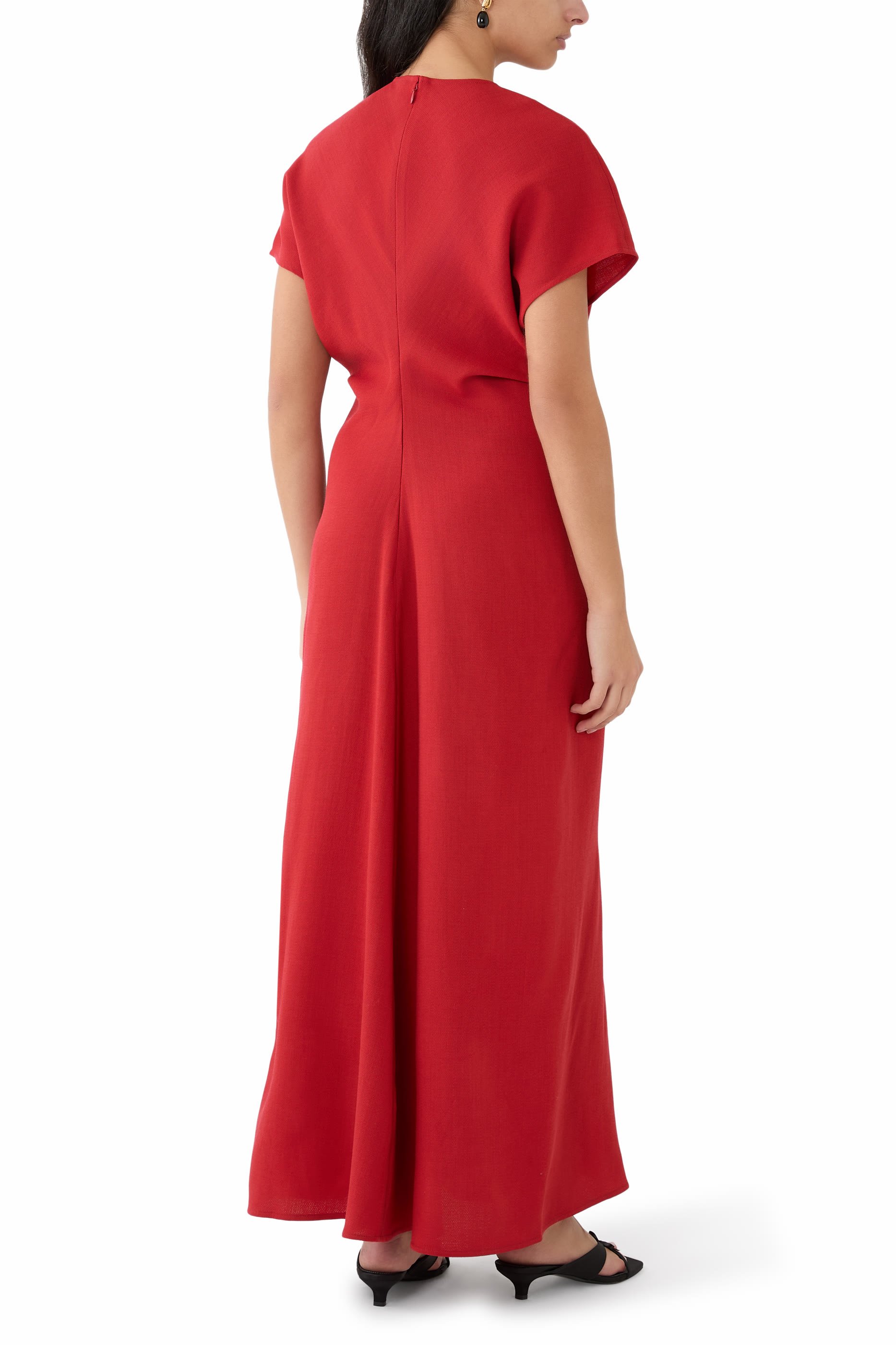 فستان بتفاصيل درابيه عند الخصر صوف