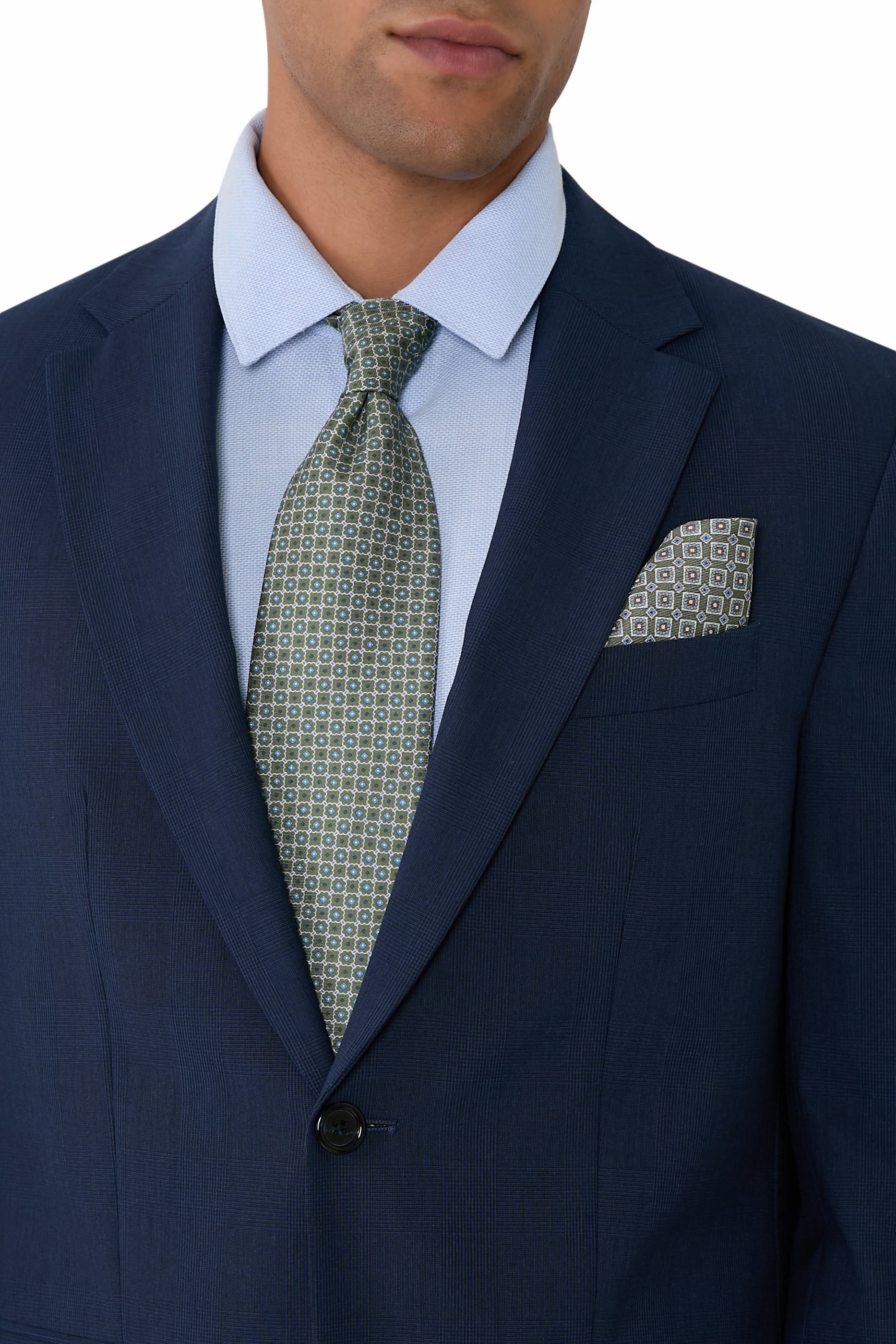 منديل جيب بتصميم مربع بنقشة ميدالية مزدوجة