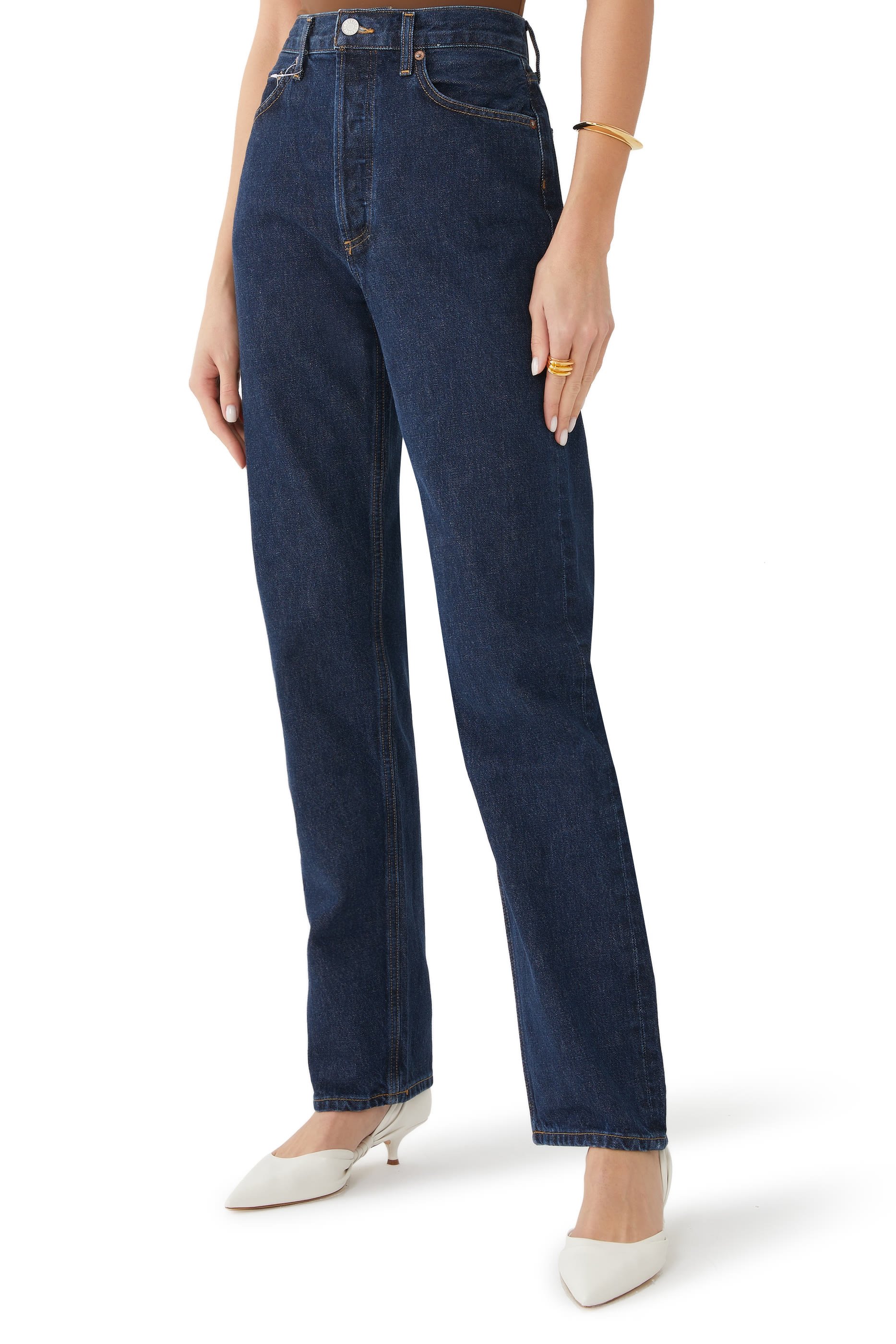 بنطال ناينتيز بخصر مرتفع مزموم وقصة مستقيمة