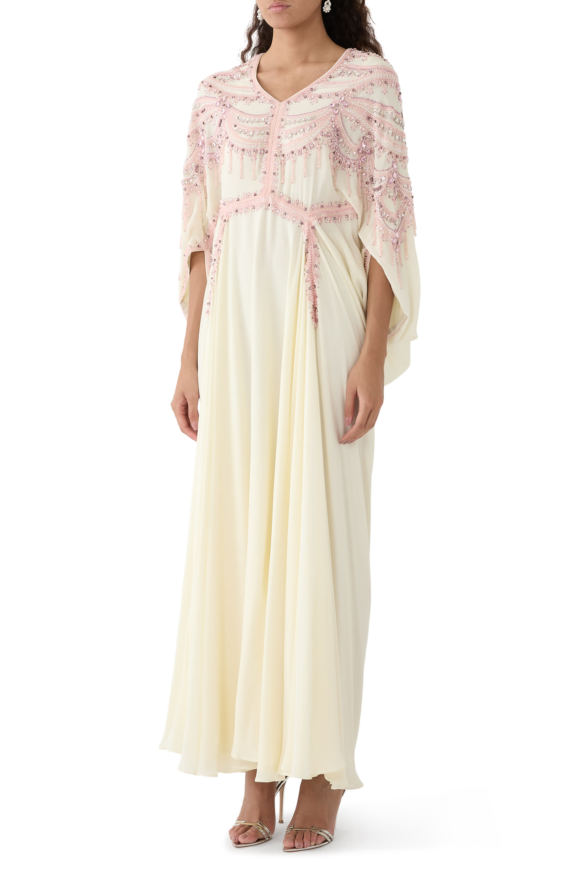 قفطان وورك كاول مرصع بأحجار قماش جورجيت