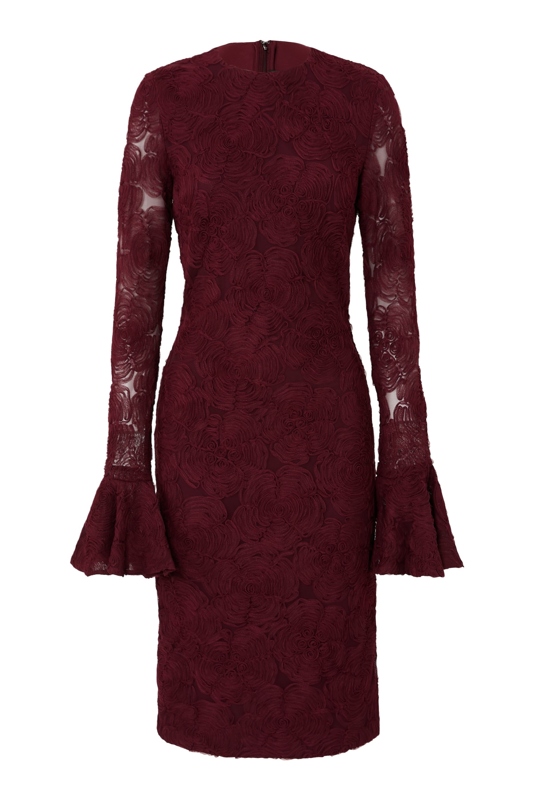 فستان متوسط الطول مزين بكشكش قماش شبكي