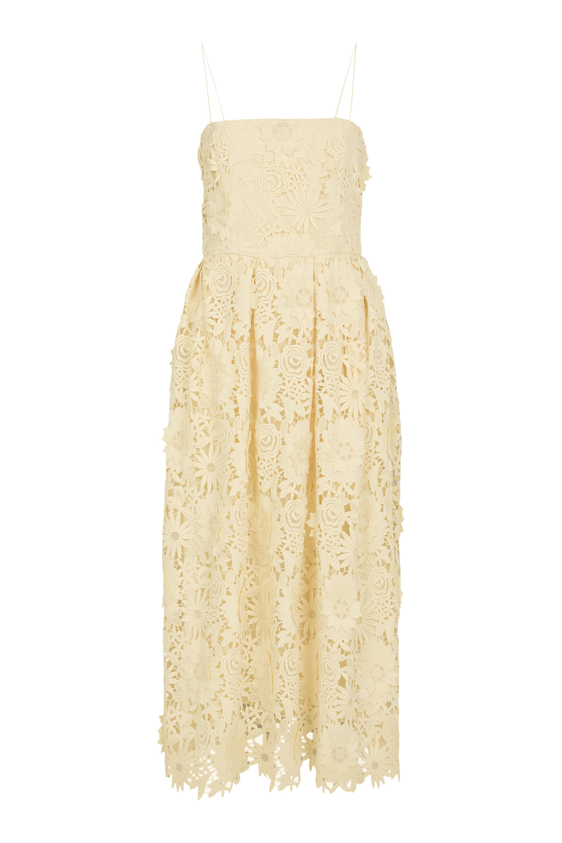 فستان بقصة واسعة متوسطة الطول دانتيل بارز الملمس